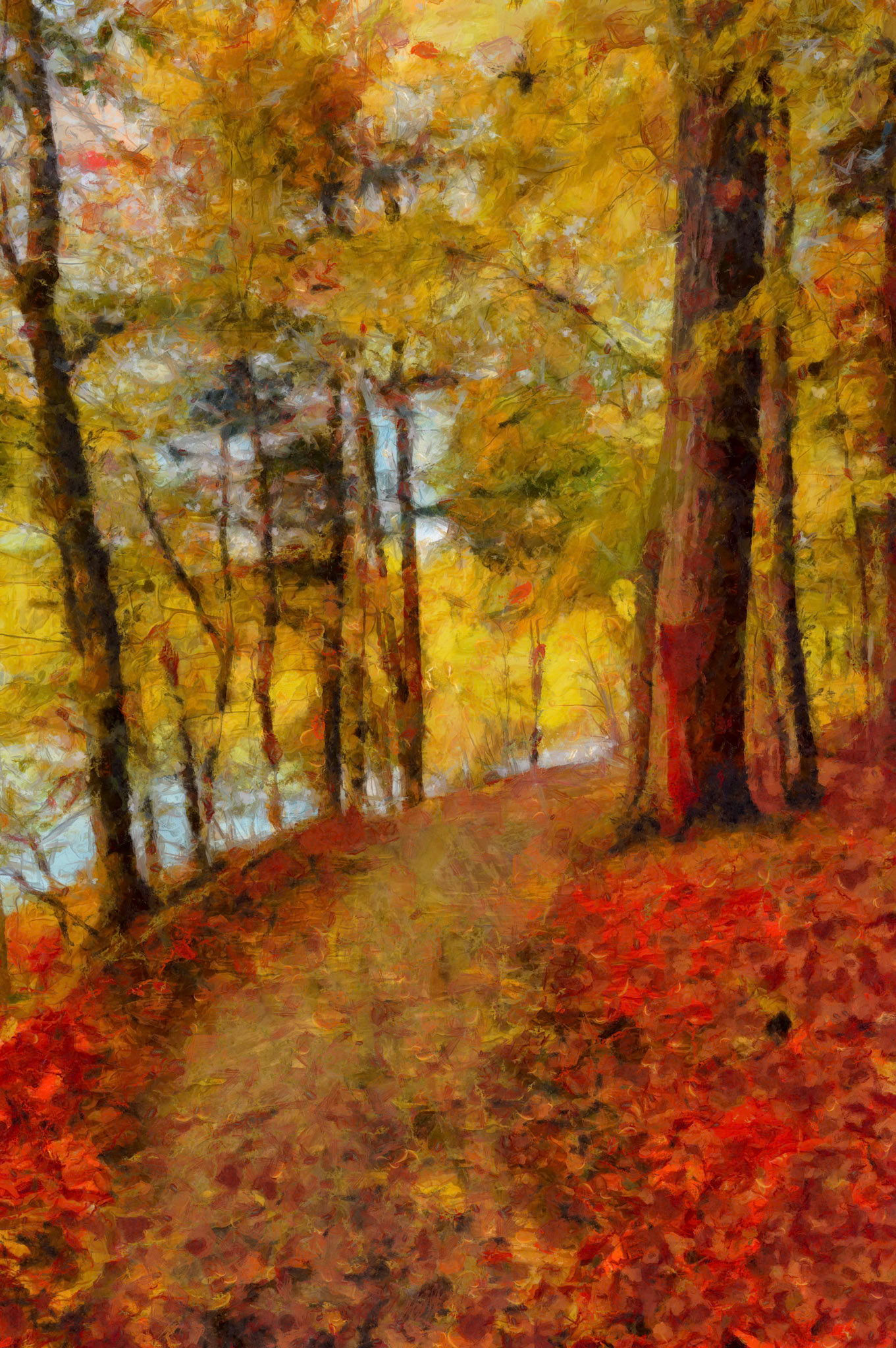 Trail, path in the Forest in Autumn - Val d’Orcia painting style