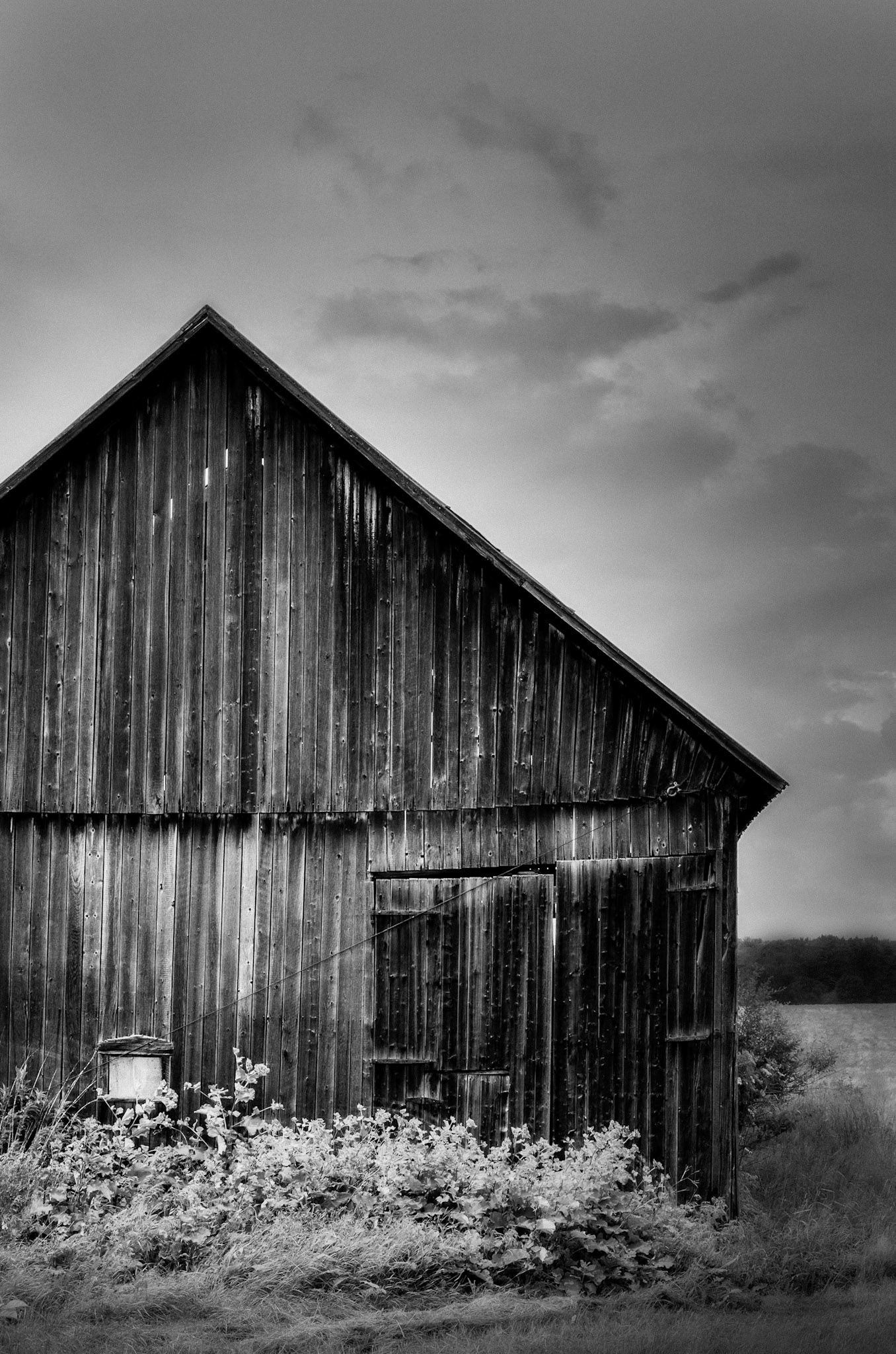 An old barn stands in silence, shaped by time and seasons. Dark wood, wild grass, and a heavy sky form a stripped rural scene where the memory of the place still lingers.  Tags  barn, rural, black and white, agricultural architecture, landscape, wood, minimalism, silence, solitude, fine art photography, fine art, contemplation