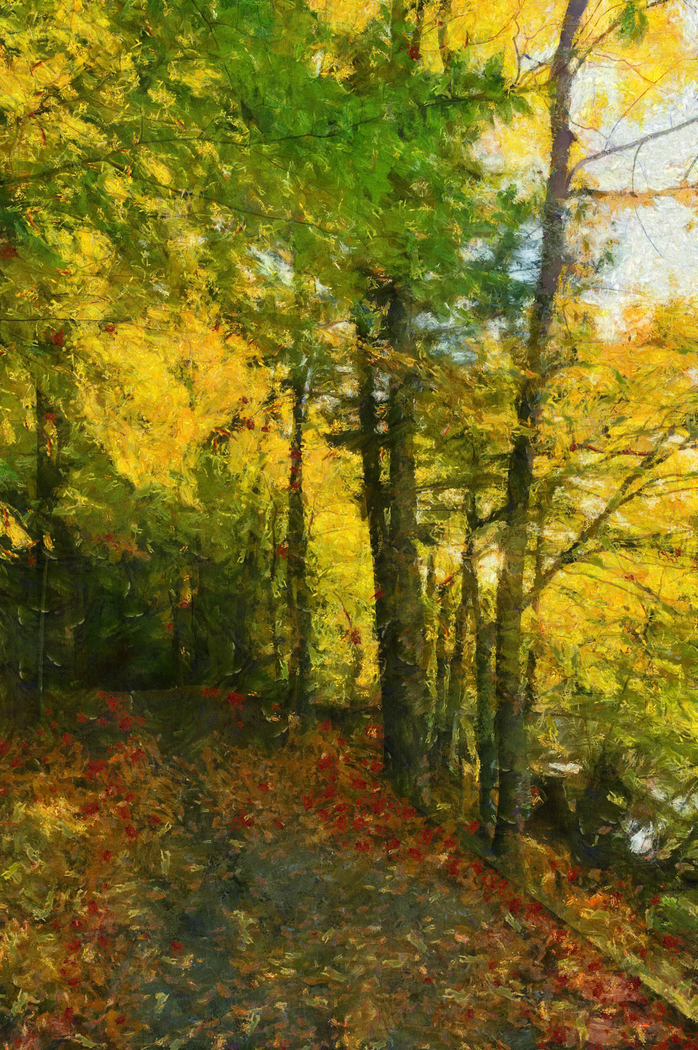 Path, Trail in the Forest in Autumn - Claude Monet painting style