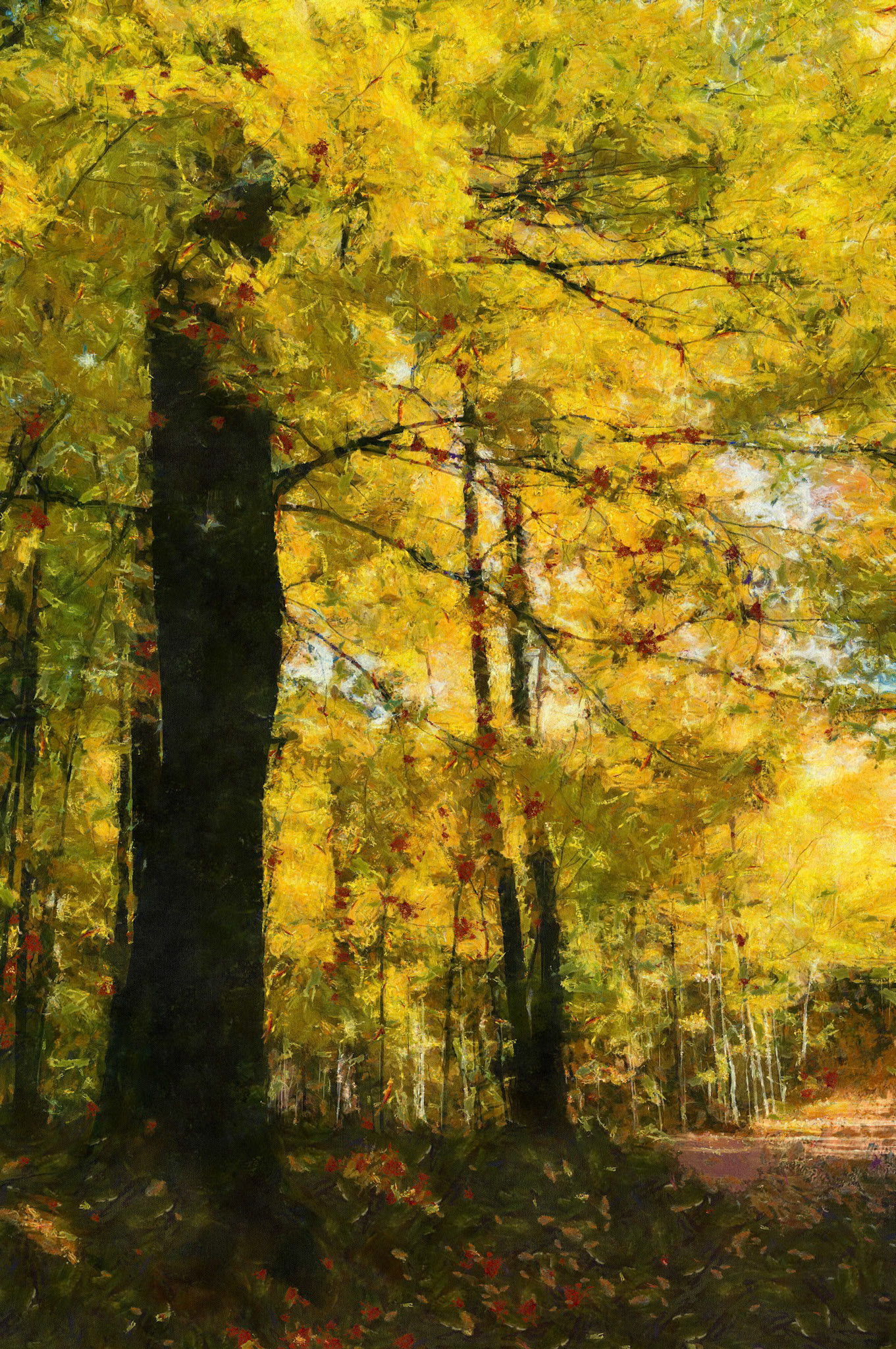 Path, Trail in the Forest in Autumn - Claude Monet painting style