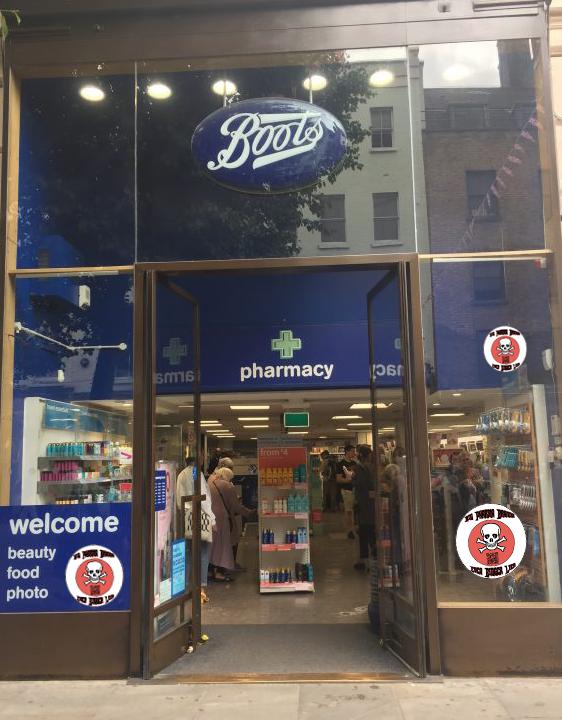 Stickers in use at pharmacy shops