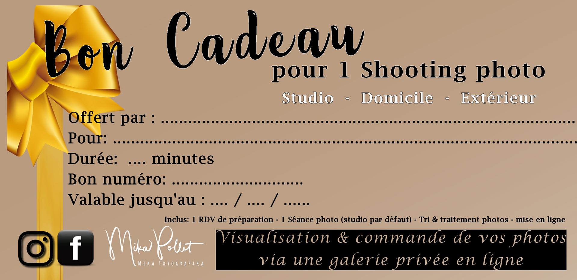 Carte cadeau photo, pour un cours photo, un shooting, un anniversaire ou  les fêtes.