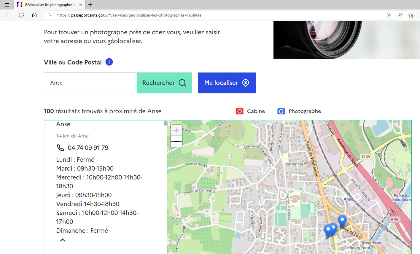 site web passeport.ants.gouv qui liste les photographes habilités à délivrer des photos d'identités officielles et agréées