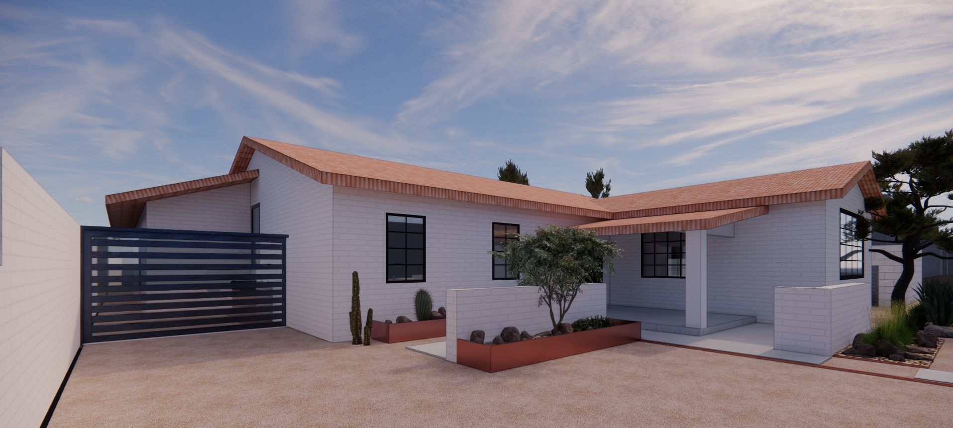EXTERIOR RENDERING - FRONT YARD - EXISTING WITH ADDITION