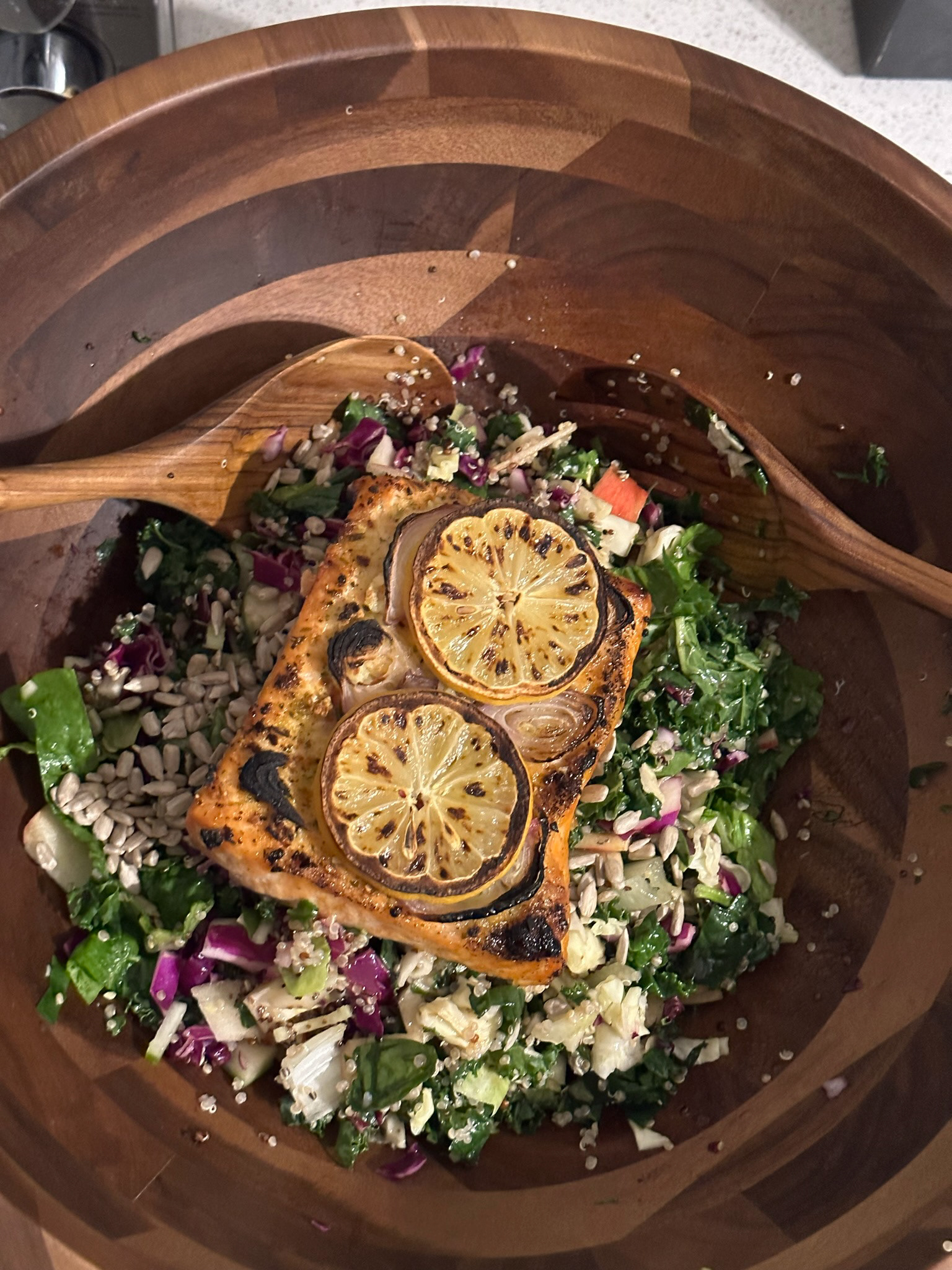 LEMON GARLIC SALMON OVER GREENS