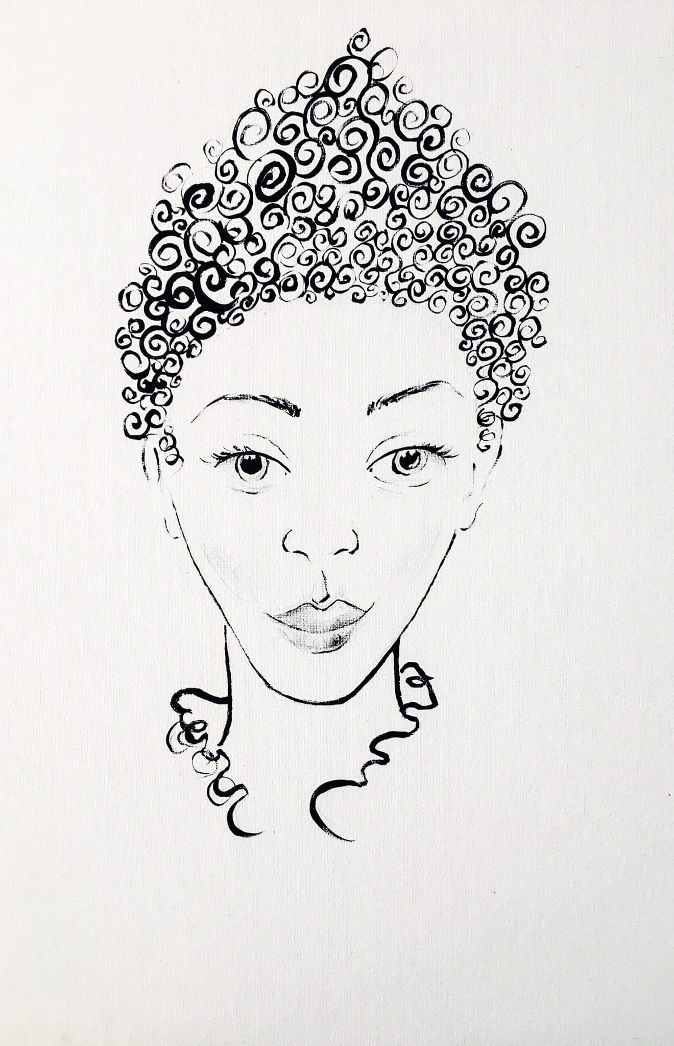 "Curly Black Haiku (Pixie Cut)" Acrylic on canvas board