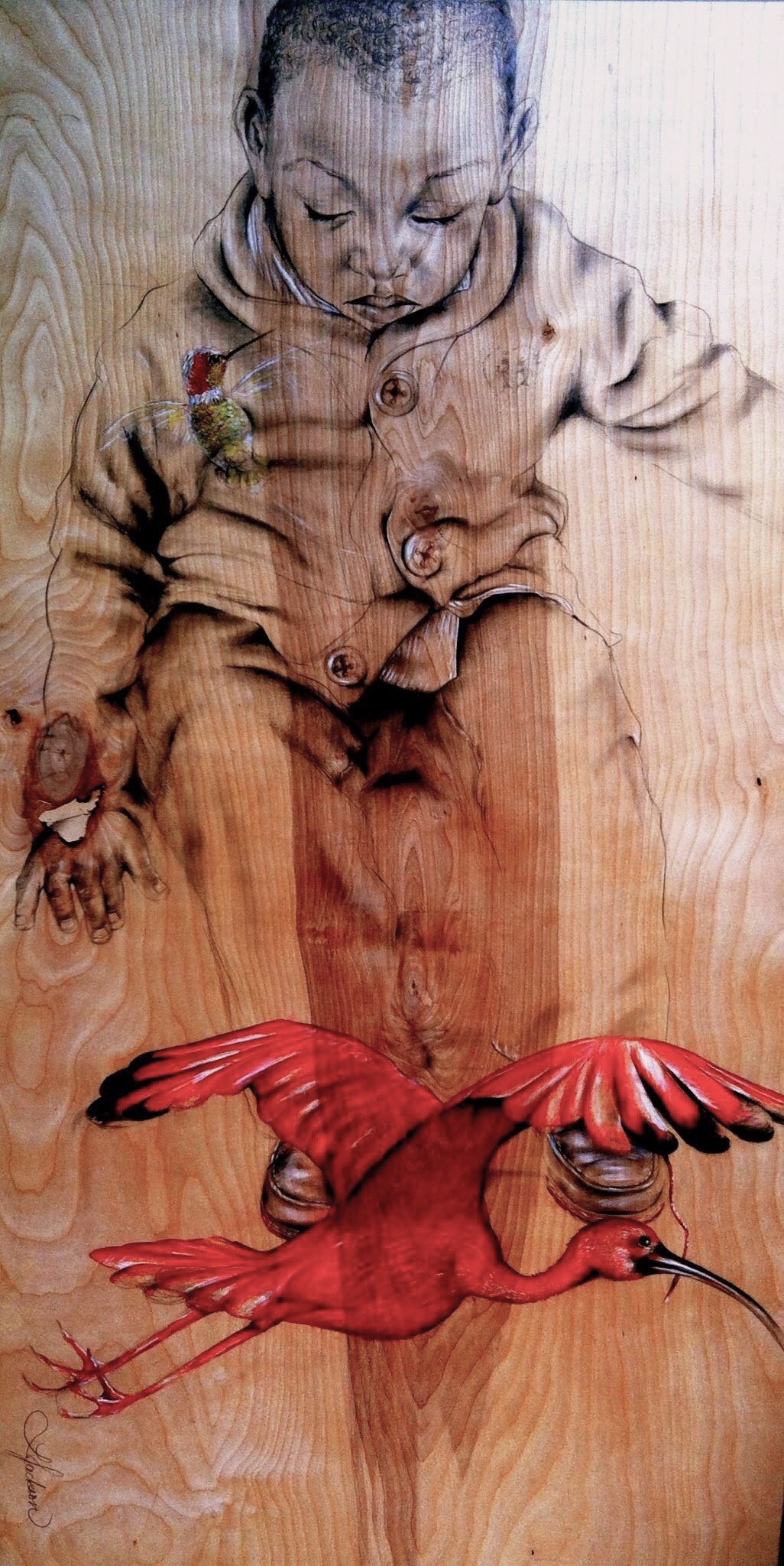 "Speak Life Into My Son (He Needs Sturdy Traveling Shoes)"  Pencil on Wood