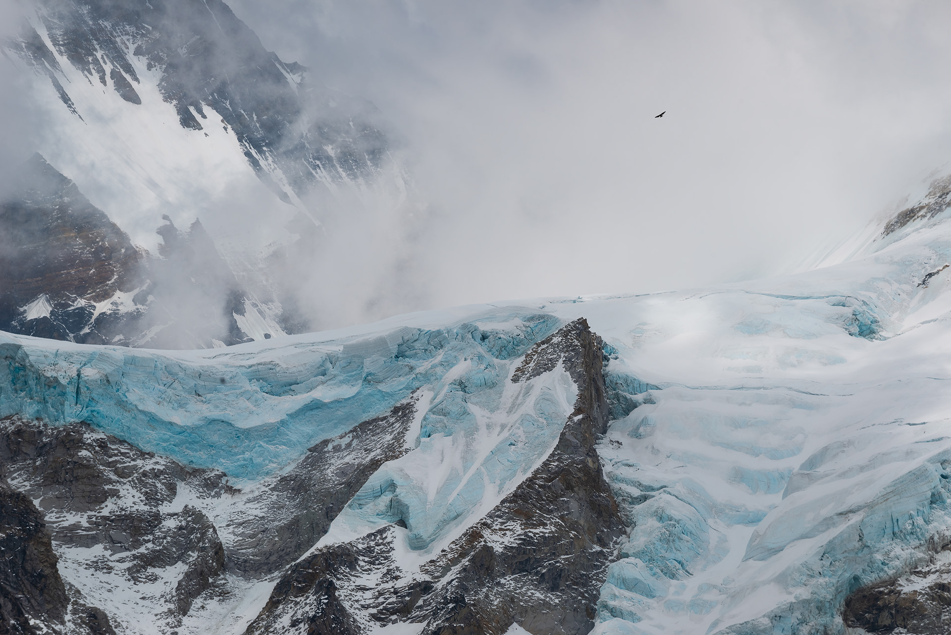 Hanging glacier with Changtse looming