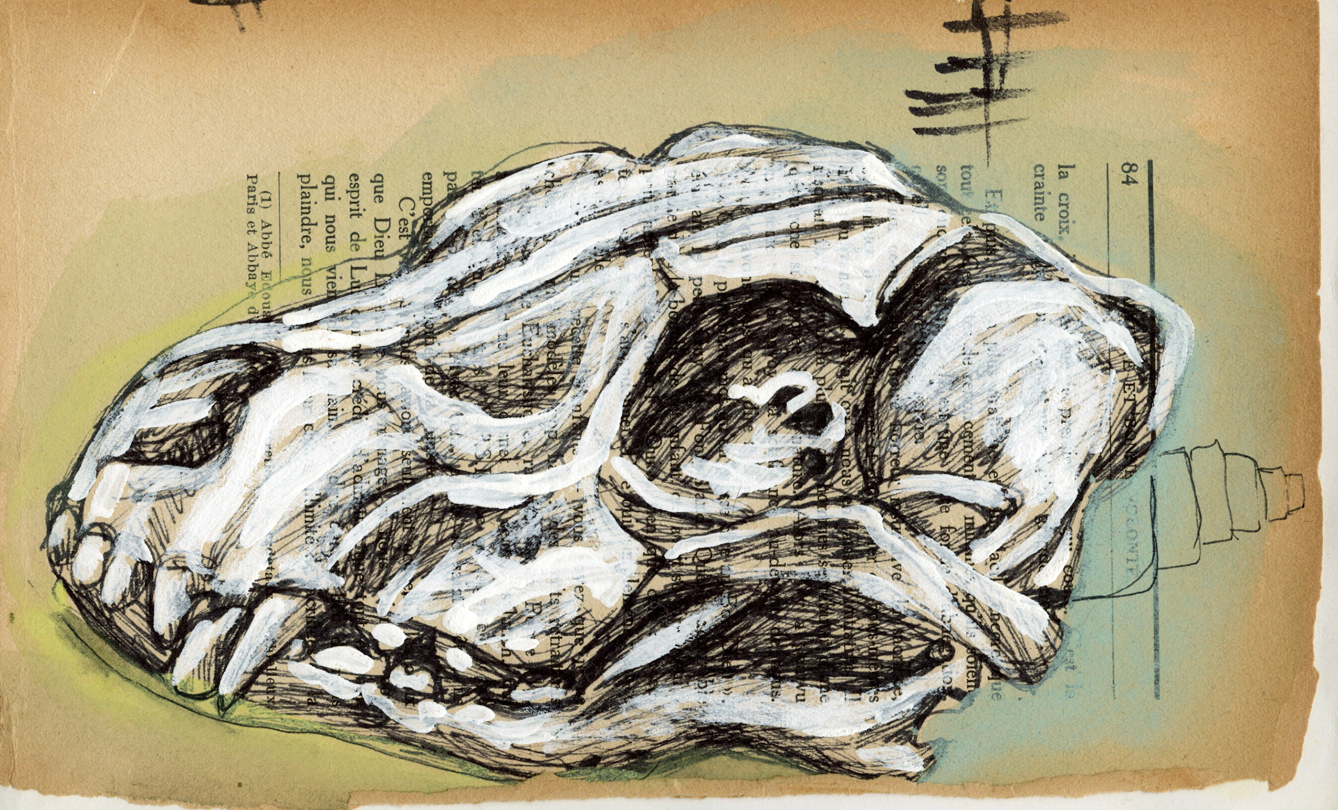 Dust to Dust, 2014, ink, acrylic and chalk on repurposed paper
