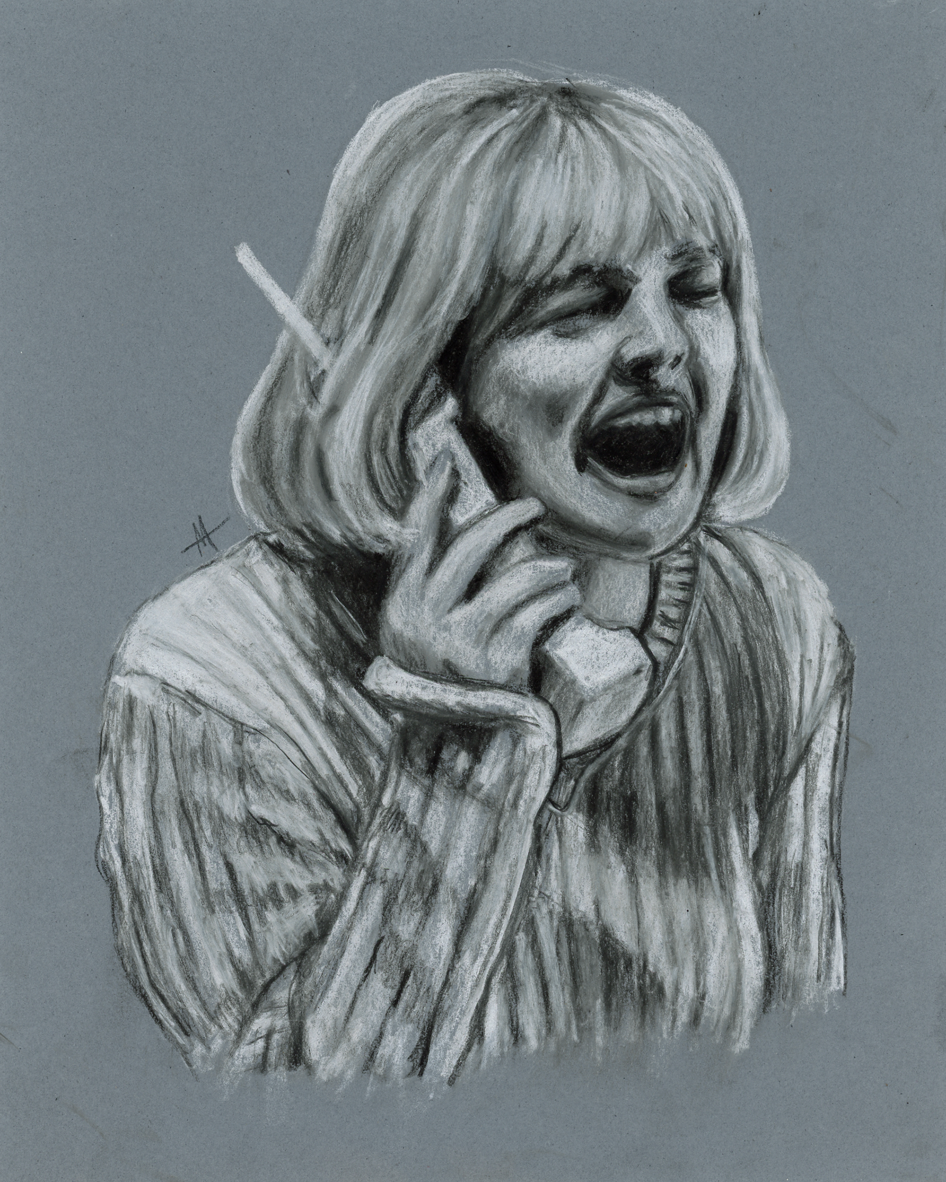 After Scream, 2024, black and white charcoal