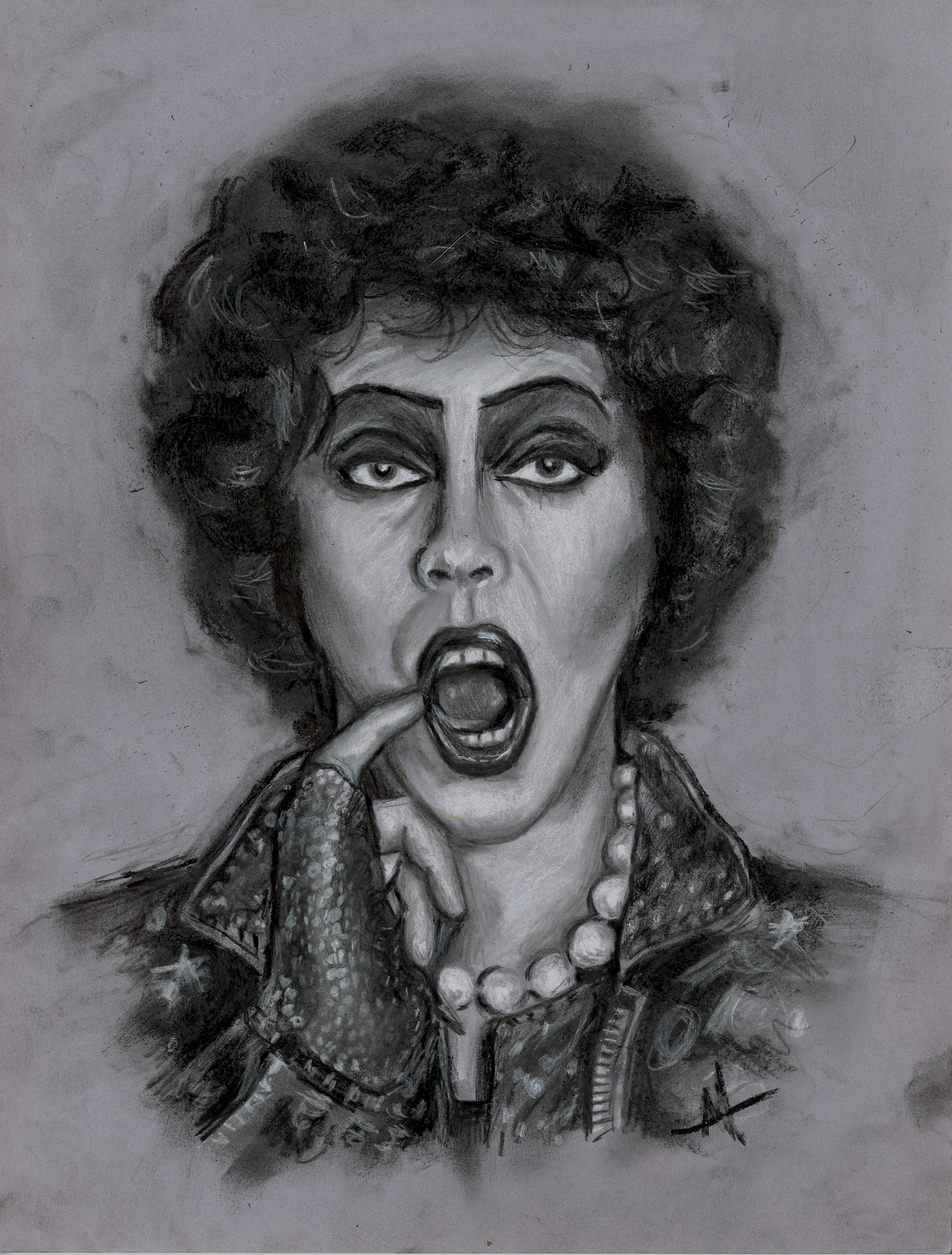 Frank N Furter, 2025, charcoal on paper