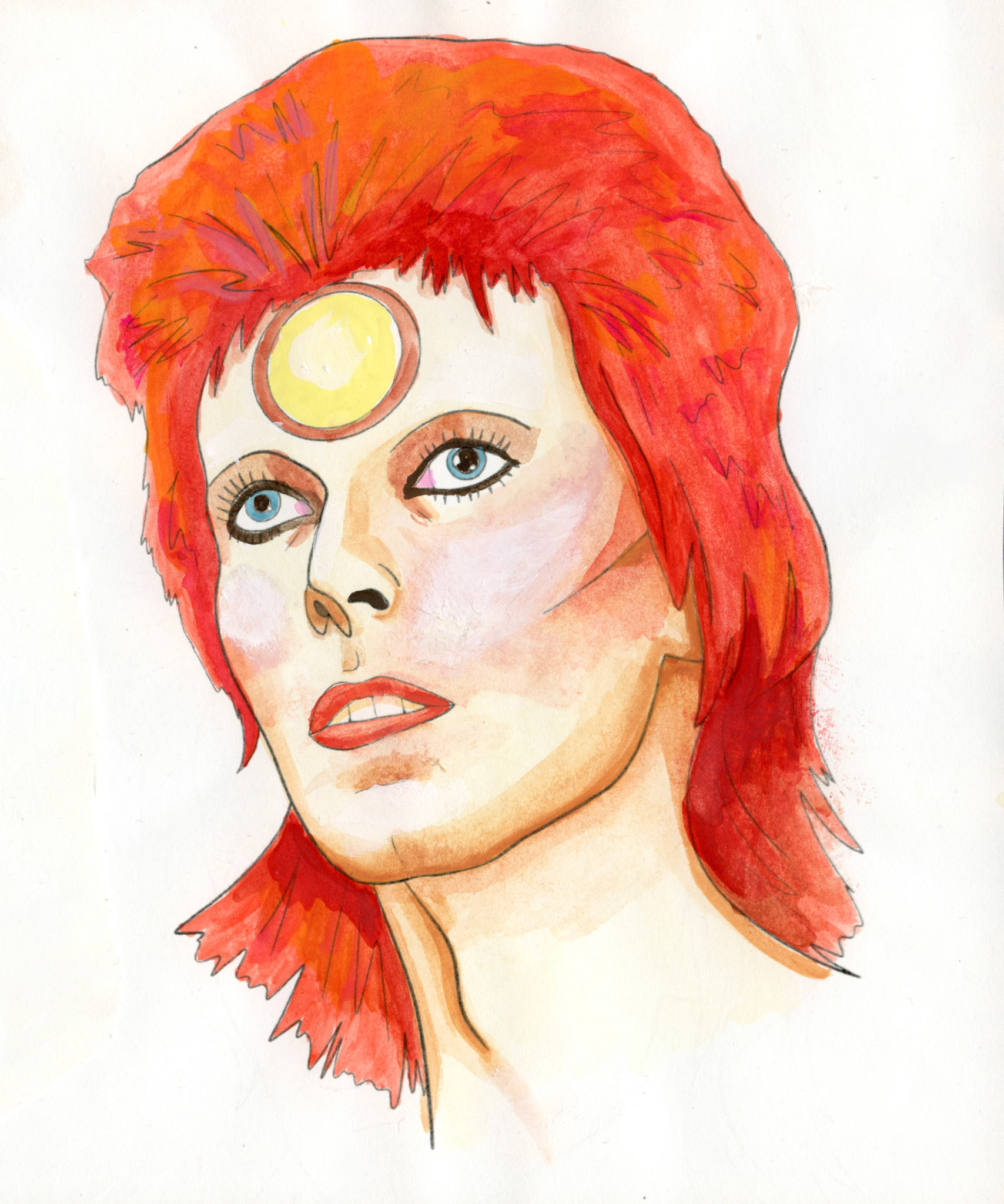 Bowie, pen and gouache