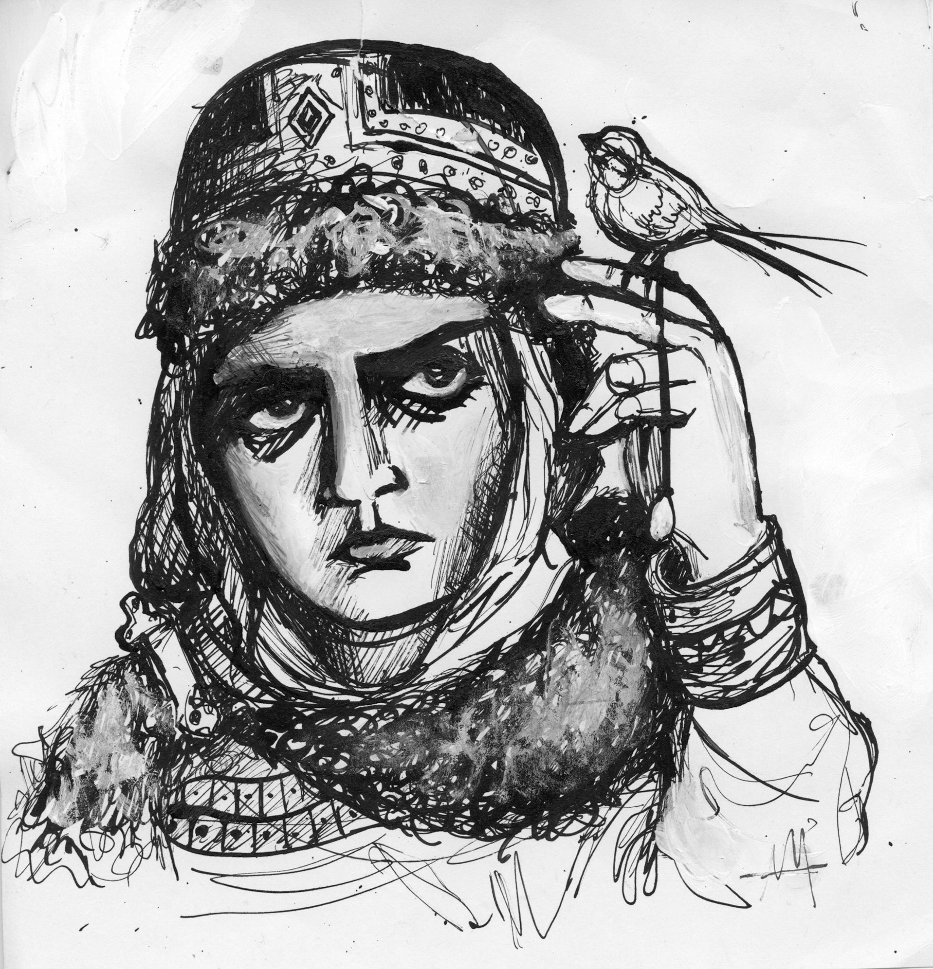 St Olga, 2021, ink and acrylic on paper
