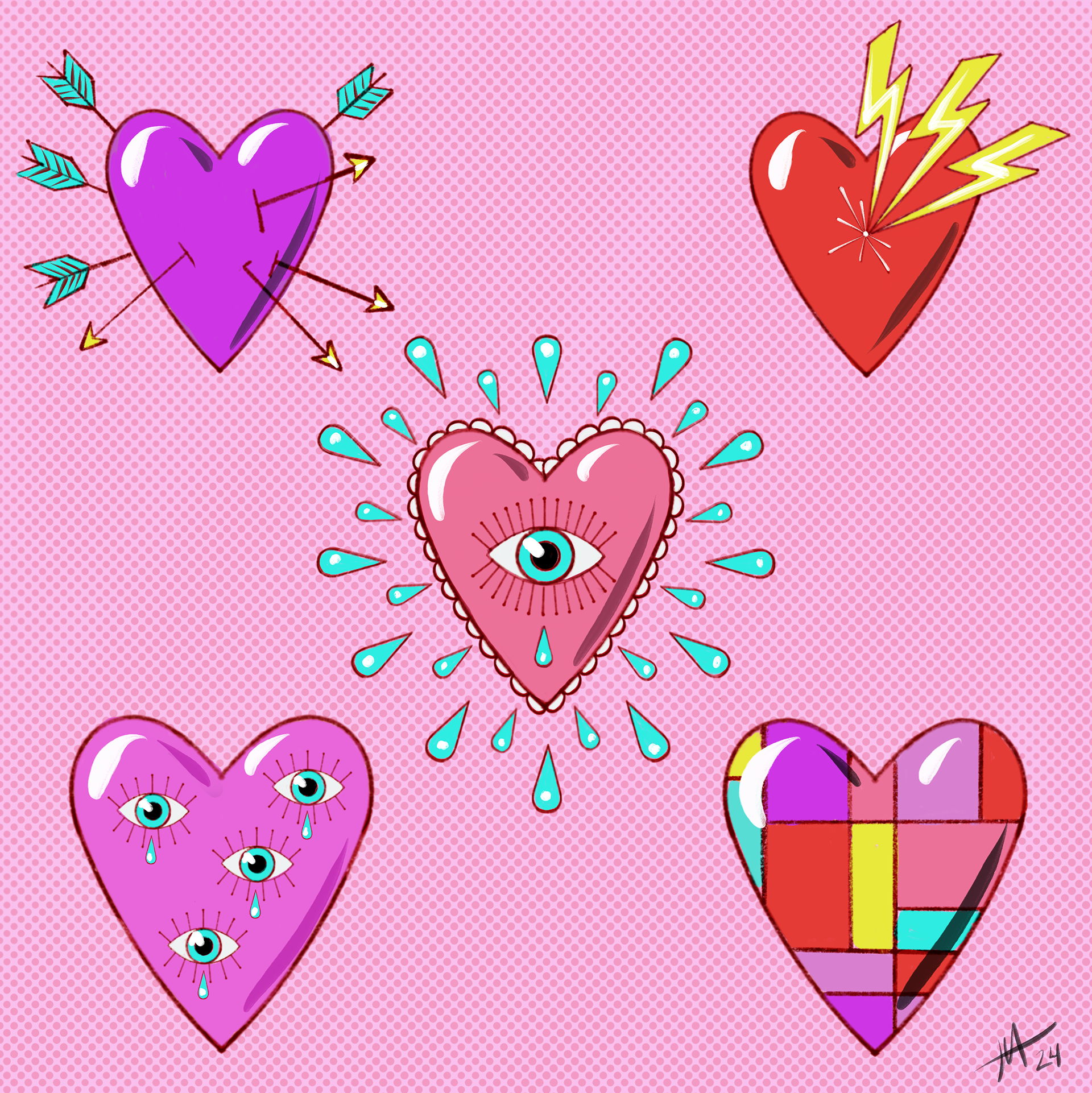 5 Hearts Flash, 2024, digital