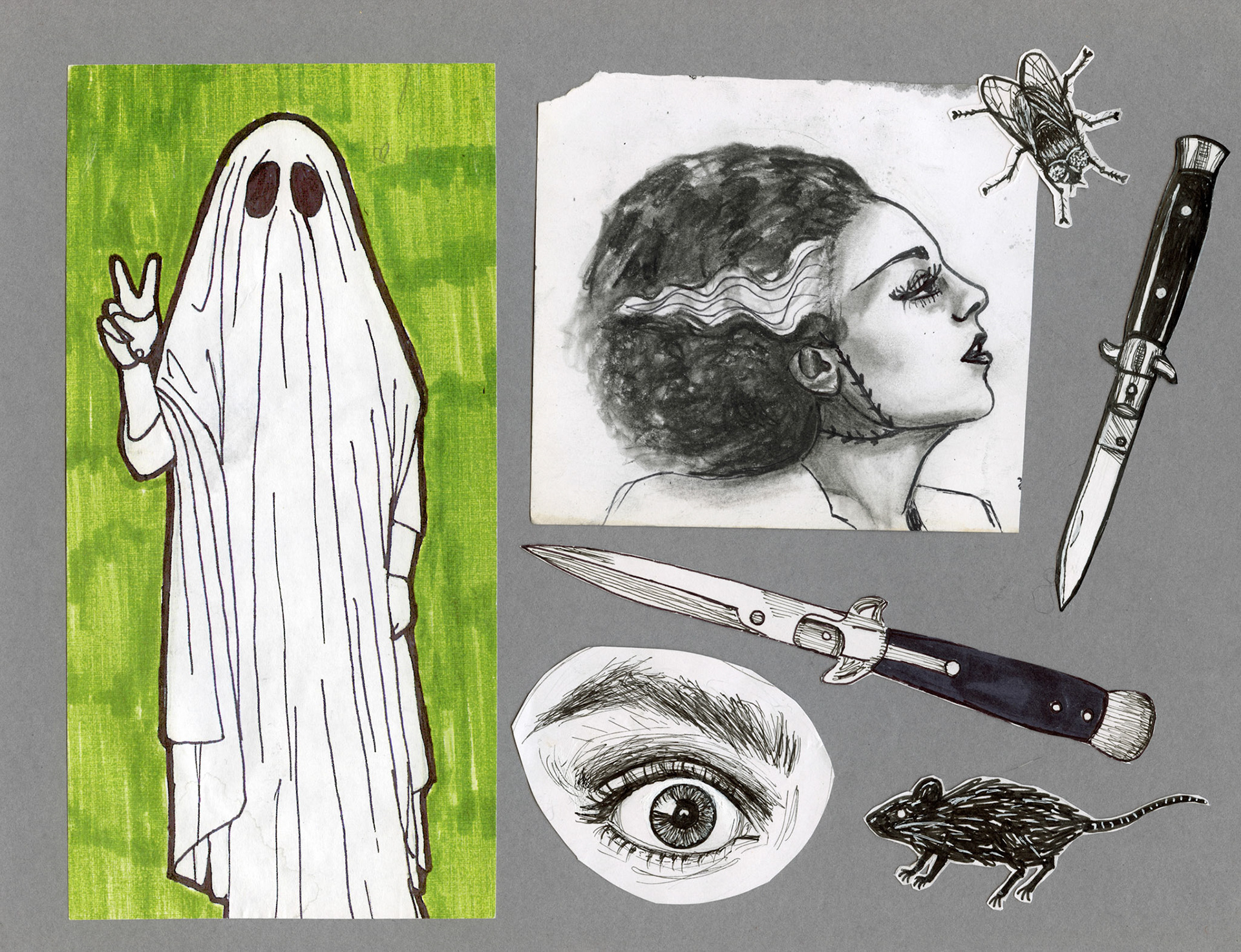 Elsa and the Peace Ghost Flash, 2022, marker and charcoal on paper
