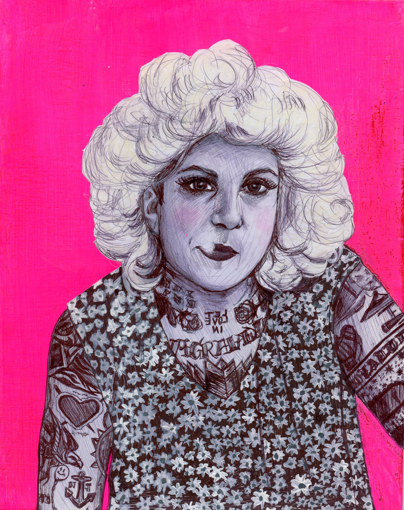 Frank Portrait, 2021, pen on paper, acrylic on canvas