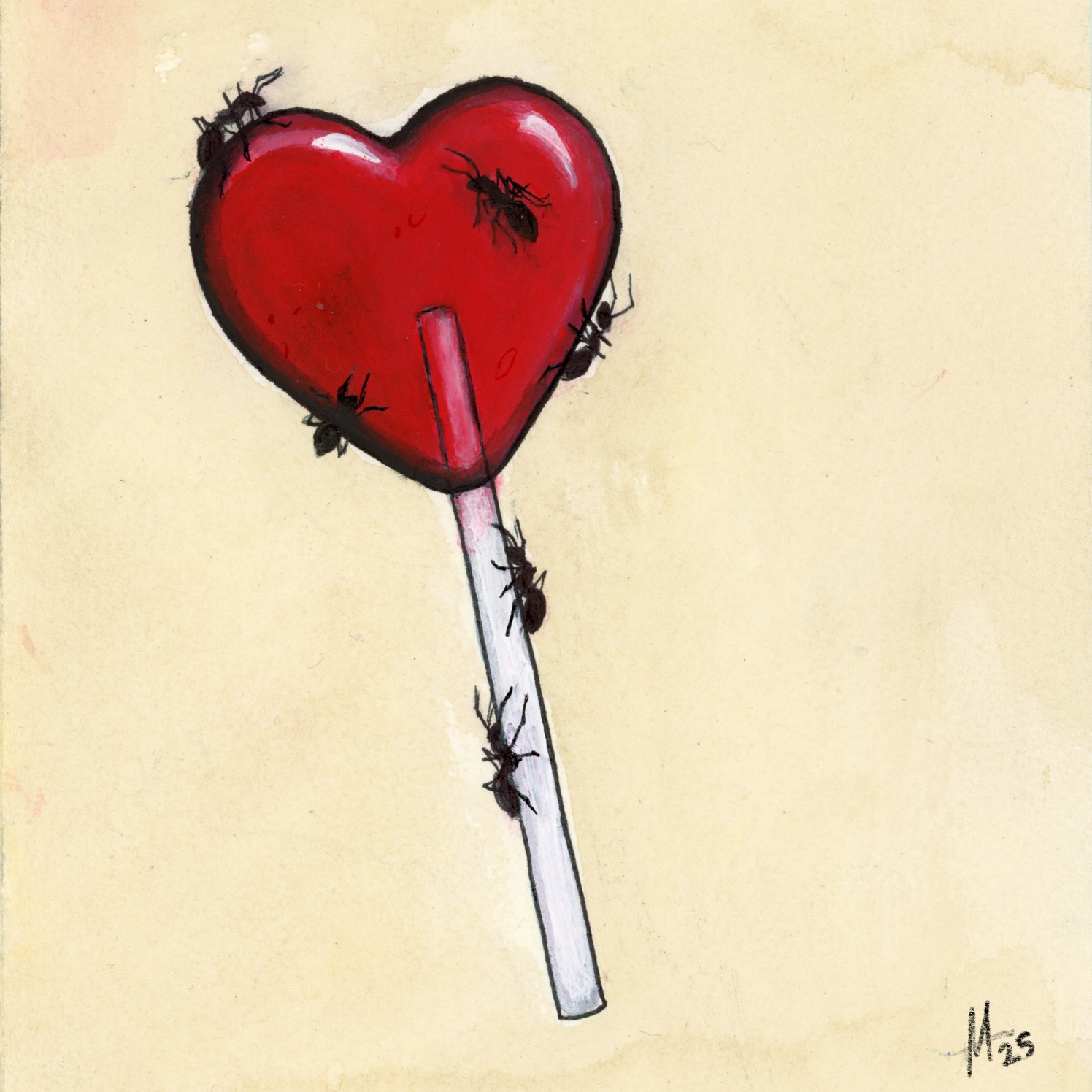 Sticky Heart, 2025, acrylic gouache and ink