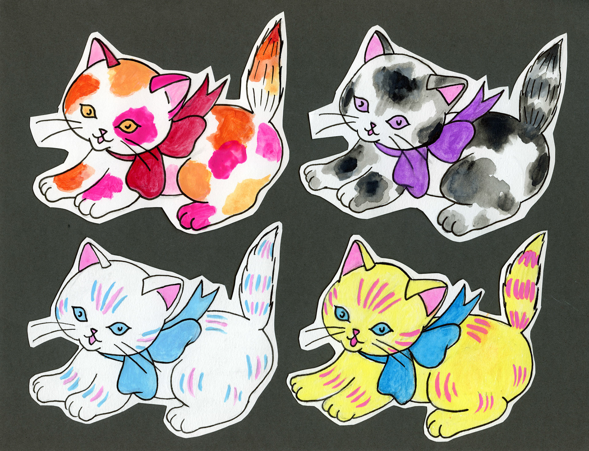 Kitty Flash, 2023, pen and gouache