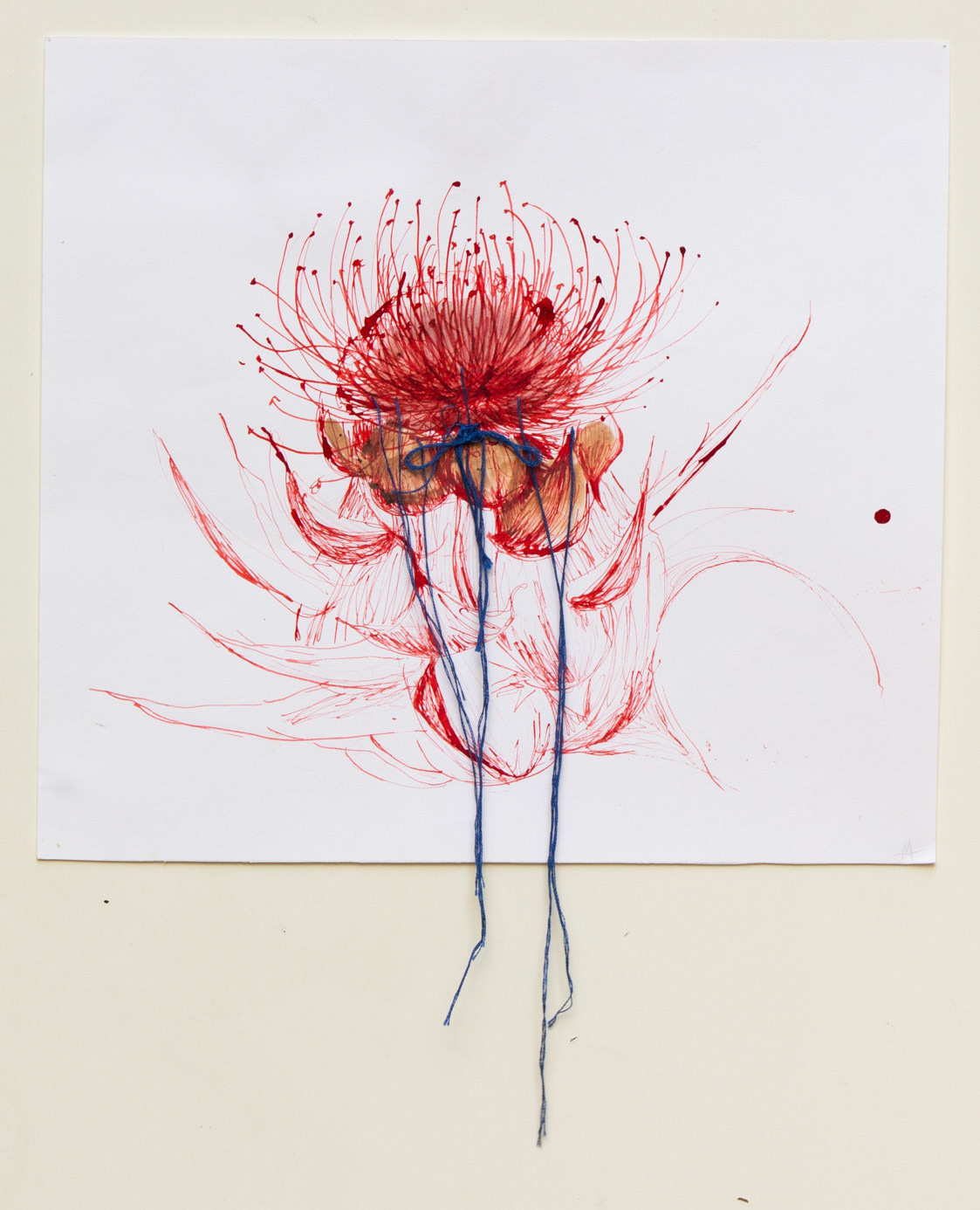 Thistle, 2023, ink, watercolor, and thread on paper