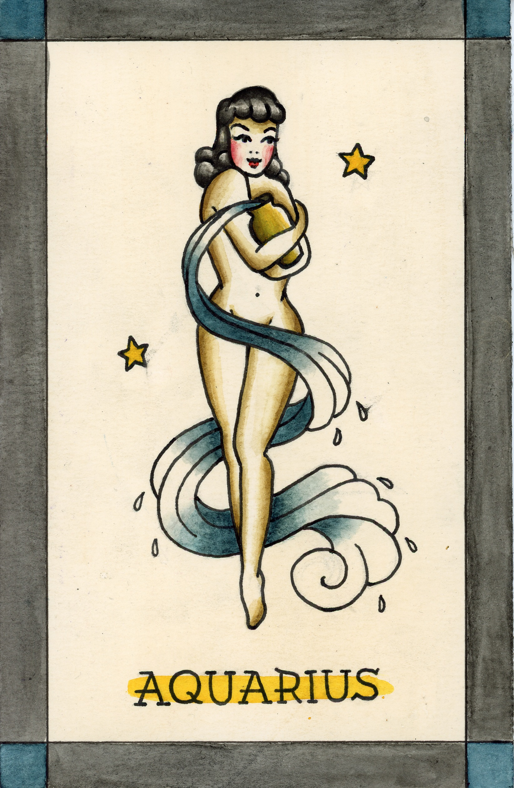 American Traditional Aquarius, 2025, liquid watercolor and marker