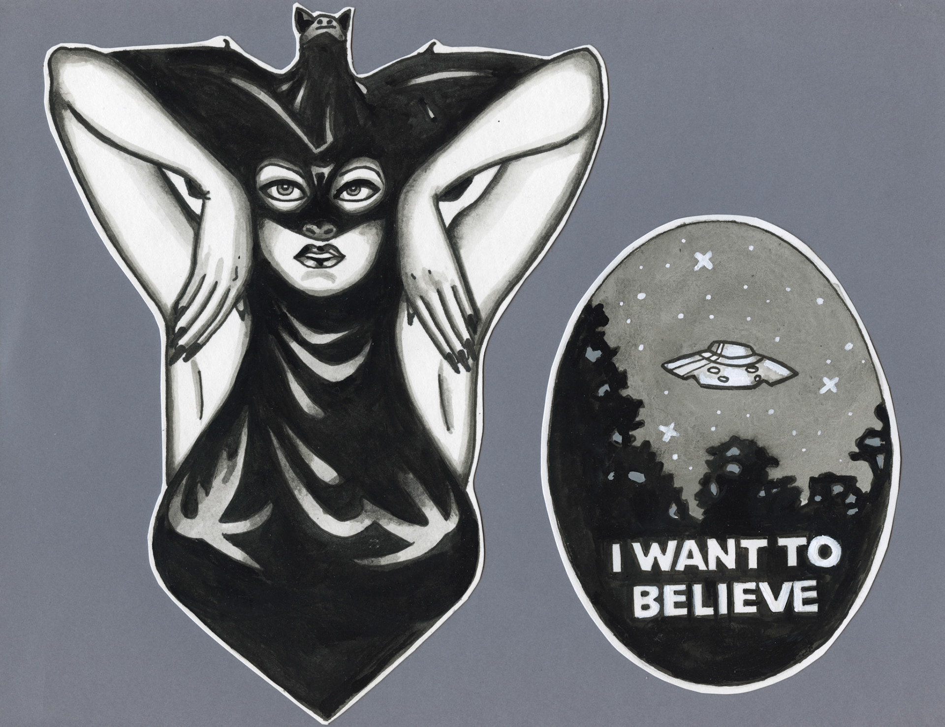 After Brundage, X-files flash, 2024, pen and gouache