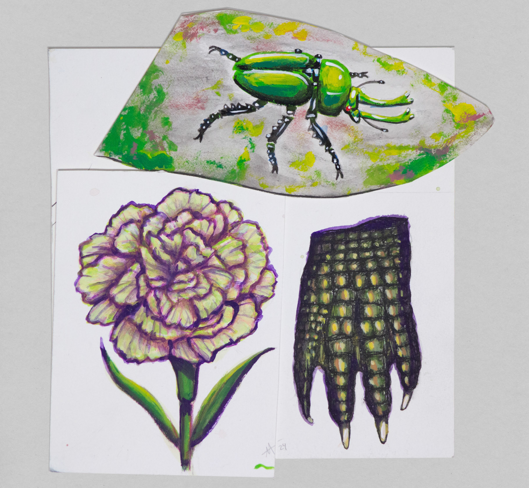 Collection of Green Things, 2024, gouache on paper