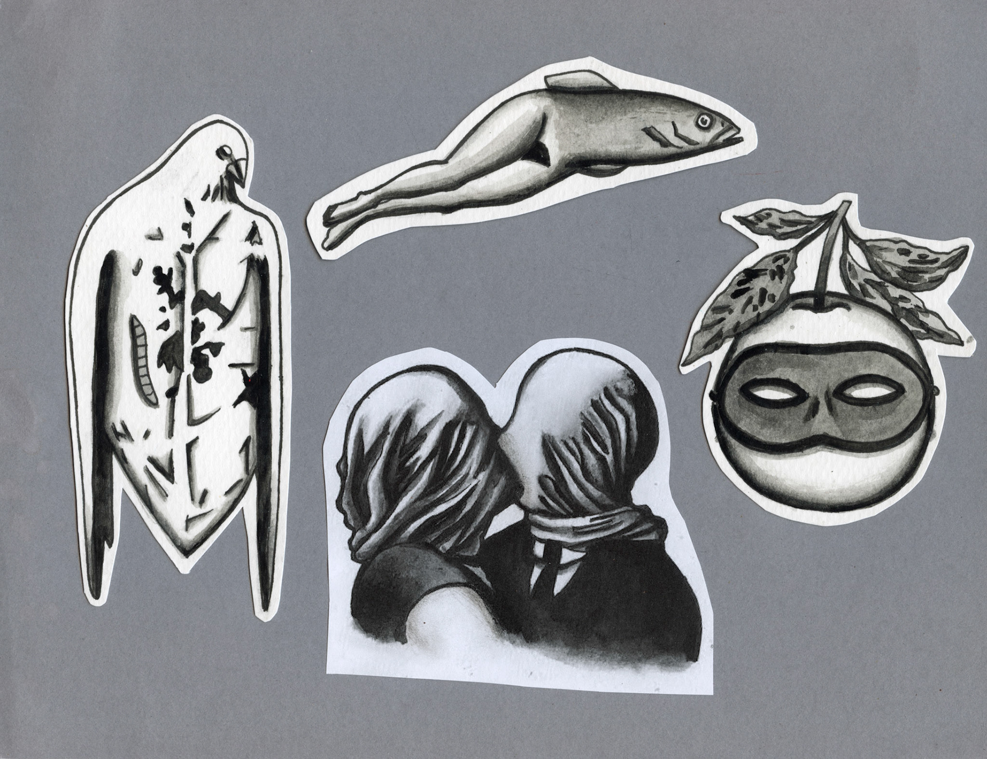 Magritte Flash, 2024, pen and gouache
