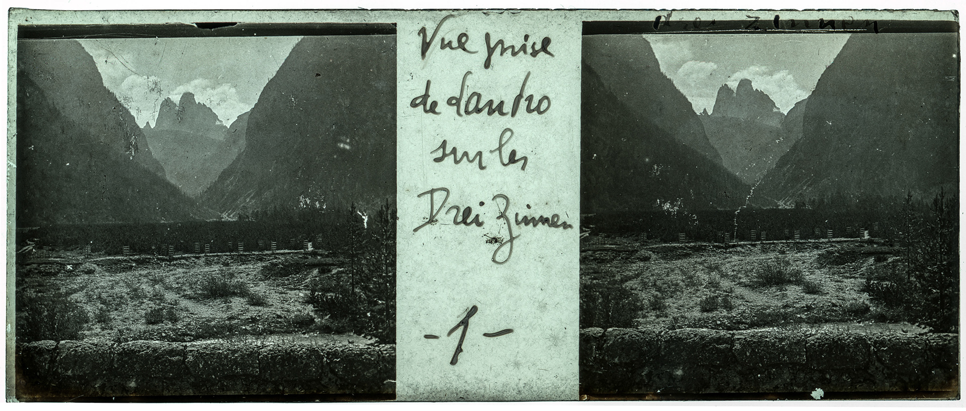 1382_ Italie-Toblach lago di landro - 1902 - "Vue prise du Landro sur les Drei Zinnen - 1"