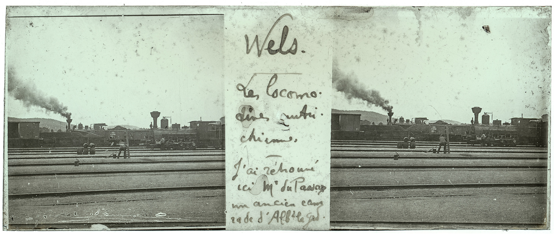 1958_ Autriche-Wels gare - "Wels - Les locomotives autrichiennes - J'ai retrouvé ici M. du Passage un ancien camarade d'Albert le Grand"