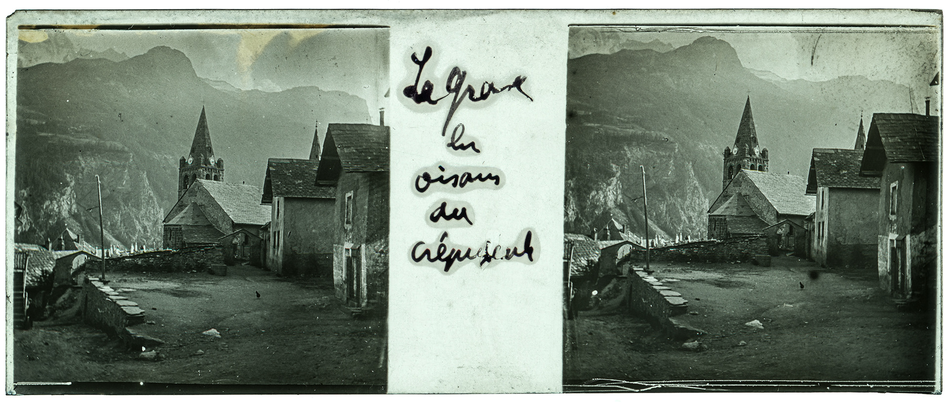 0384_ France-La Grave Place de l'église - 1908 - "La Grave en Oisans au crépuscule"