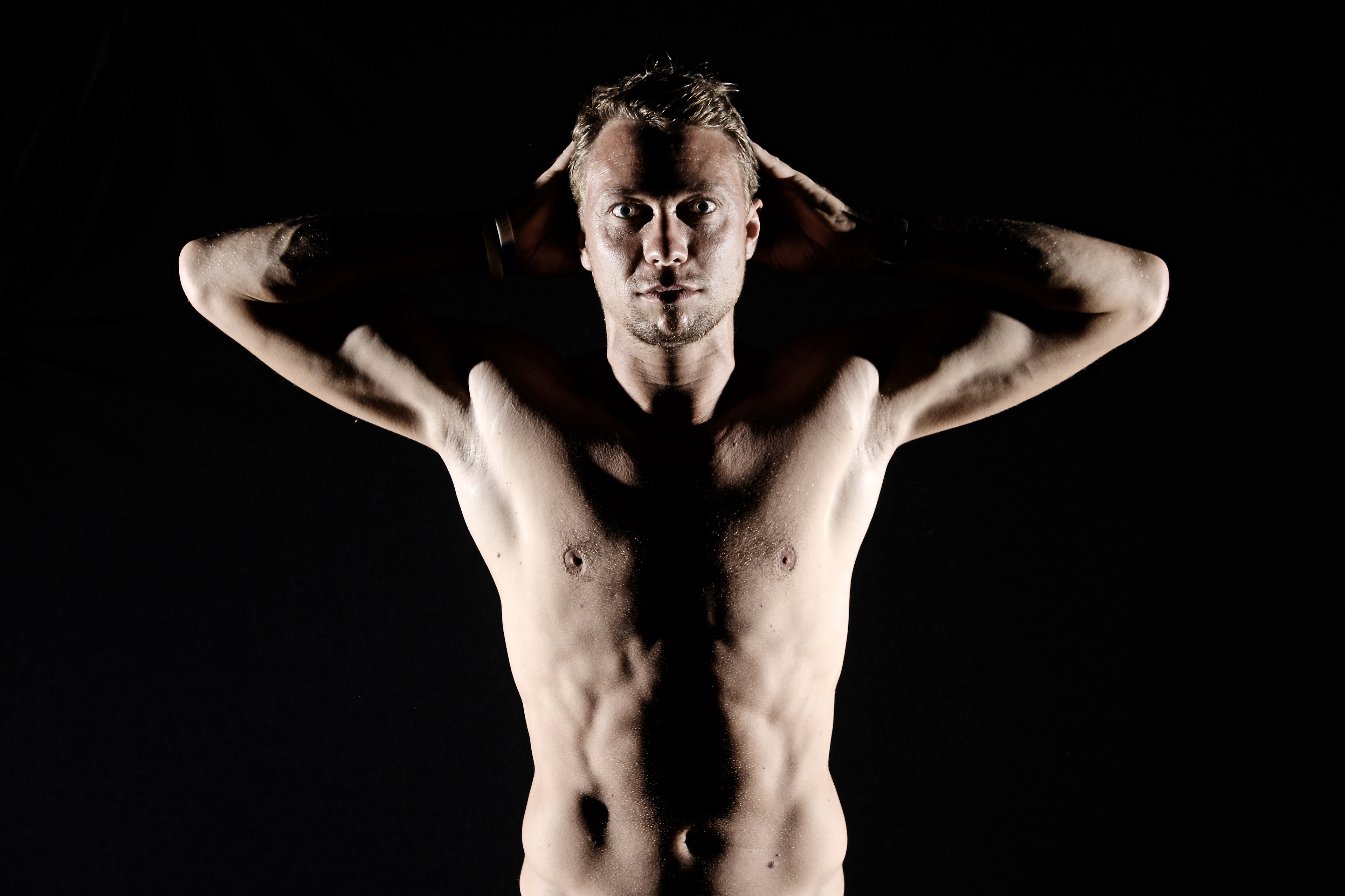 German disabled athlete and paralympian David Behre poses during a portrait shooting at TSV Bayer 04 Leverkusen on July 21, 2016 in Leverkusen, Germany. © Sascha Steinbach / action press
