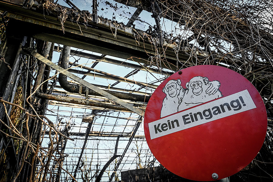 A general view of the completely burned out ape house of the zoo in Krefeld, Germany, 01 January 2020. More than 30 animals died during the fire at the Krefeld Zoo in the New Year's night. (Photo by Sascha Steinbach/epa)