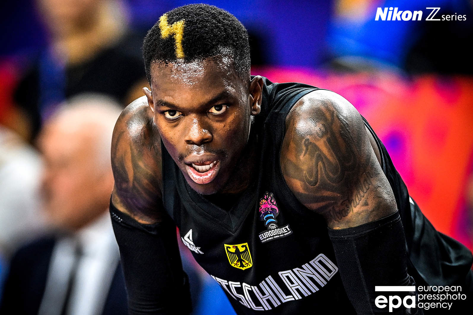 Dennis Schroeder of Germany reacts during the FIBA EuroBasket 2022 group B stage match between France and Germany in Cologne, Germany, 01 September 2022.