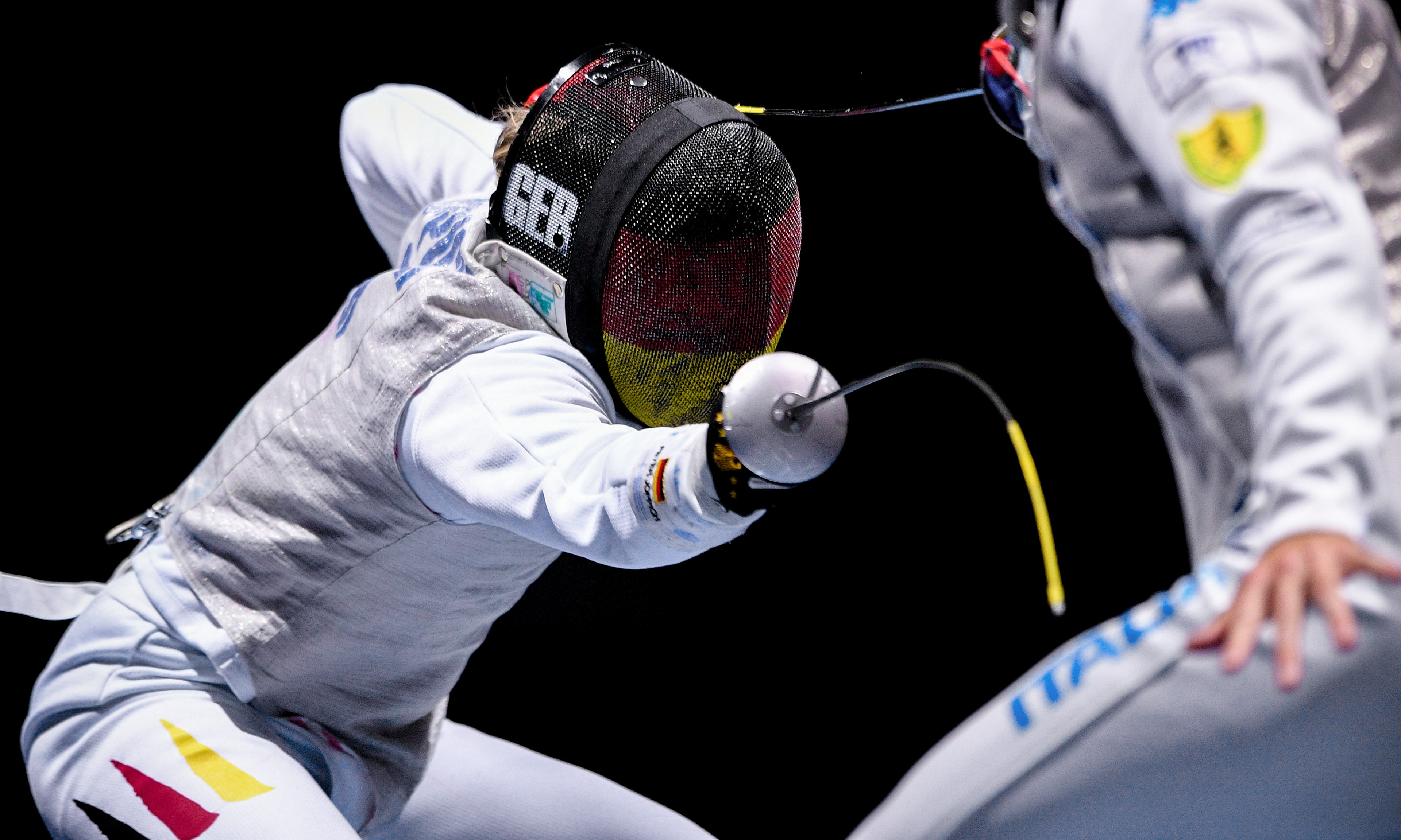 Peter Joppich of Germany competes in the foil men's team semi final of the 2019 Fencing European Championships in Duesseldorf, Germany, 20 June 2019. (Photo by Sascha Steinbach/epa)
