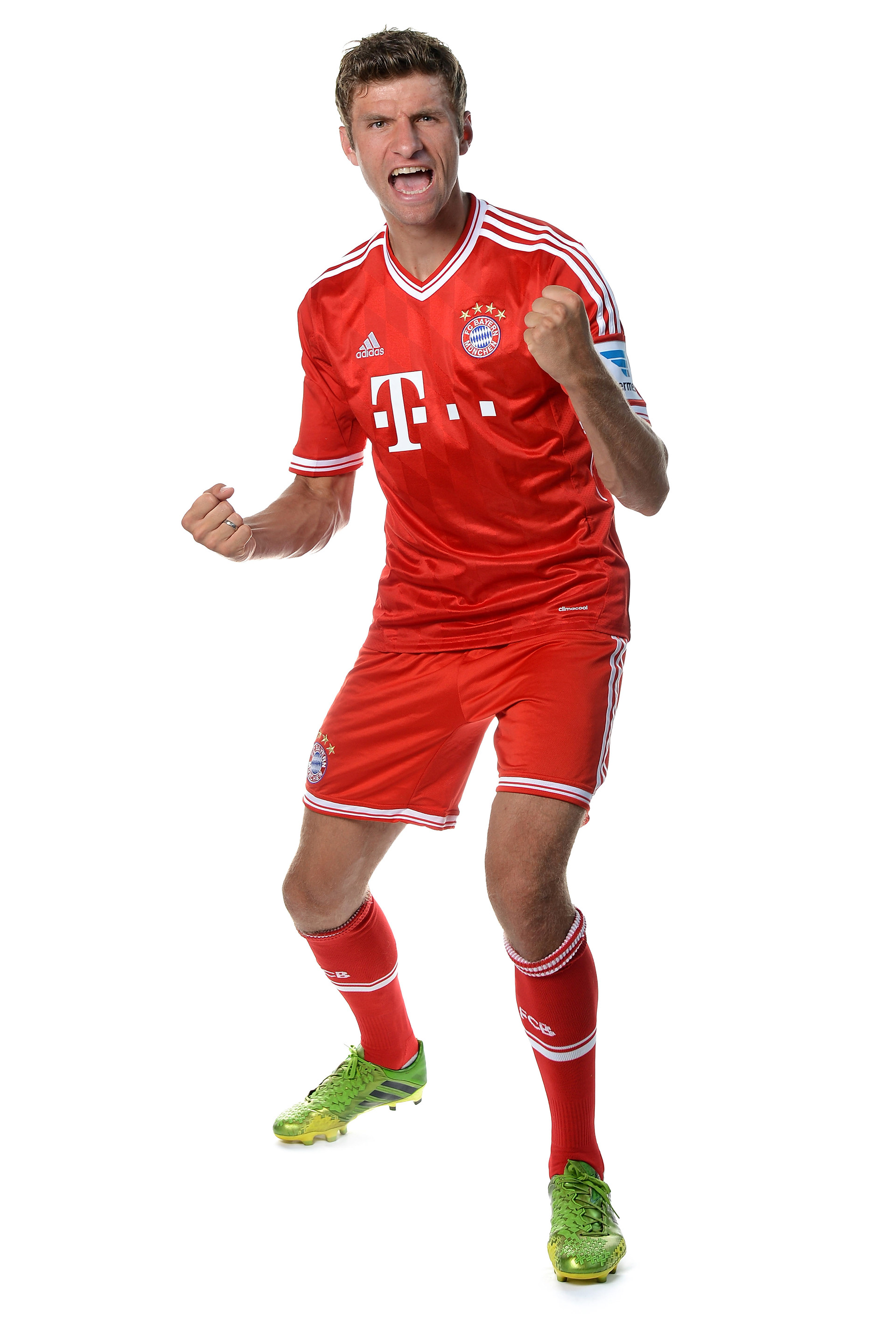 Thomas Mueller poses during the FC Bayern Muenchen Team Presentation for DFL on July 18, 2013 in Munich, Germany. (Photo by Sascha Steinbach/Getty Images)