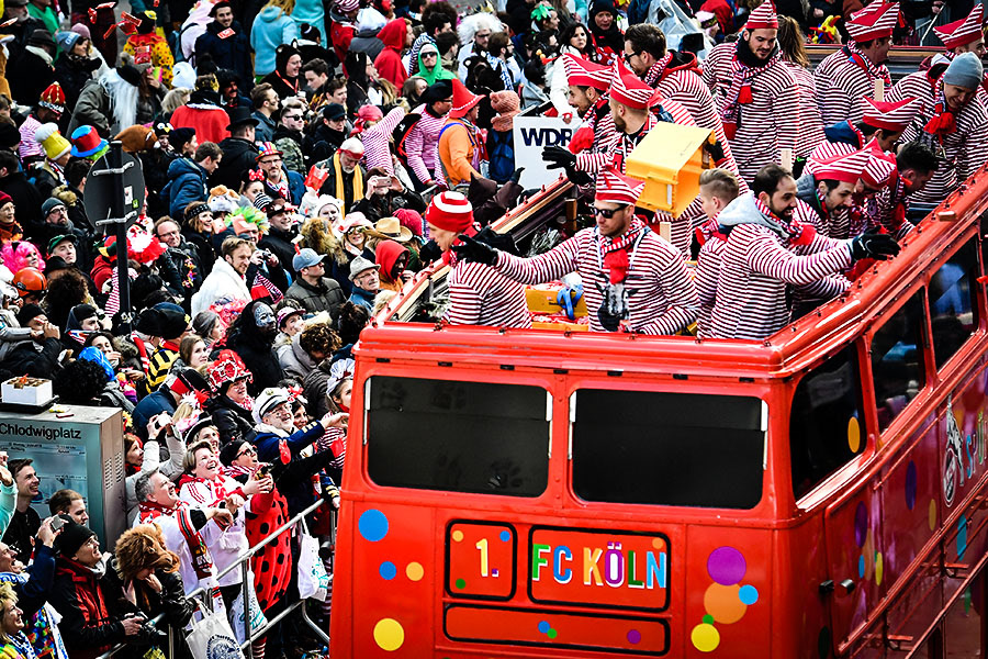 Players of German soccer team FC Cologne celebrate on a float during a carnival parade in Cologne, Germany, 12 February 2018. Rose Monday is the traditional highlight of the carnival season in many German cities. (Photo by Sascha Steinbach/epa)
