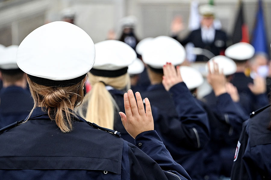 2,500 police officers take their oath of allegiance to the state constitution in front of Augustusburg Castle, a UNESCO World Heritage Site, in Bruehl, Germany, 09 September 2020. (Photo by Sascha Steinbach/epa)