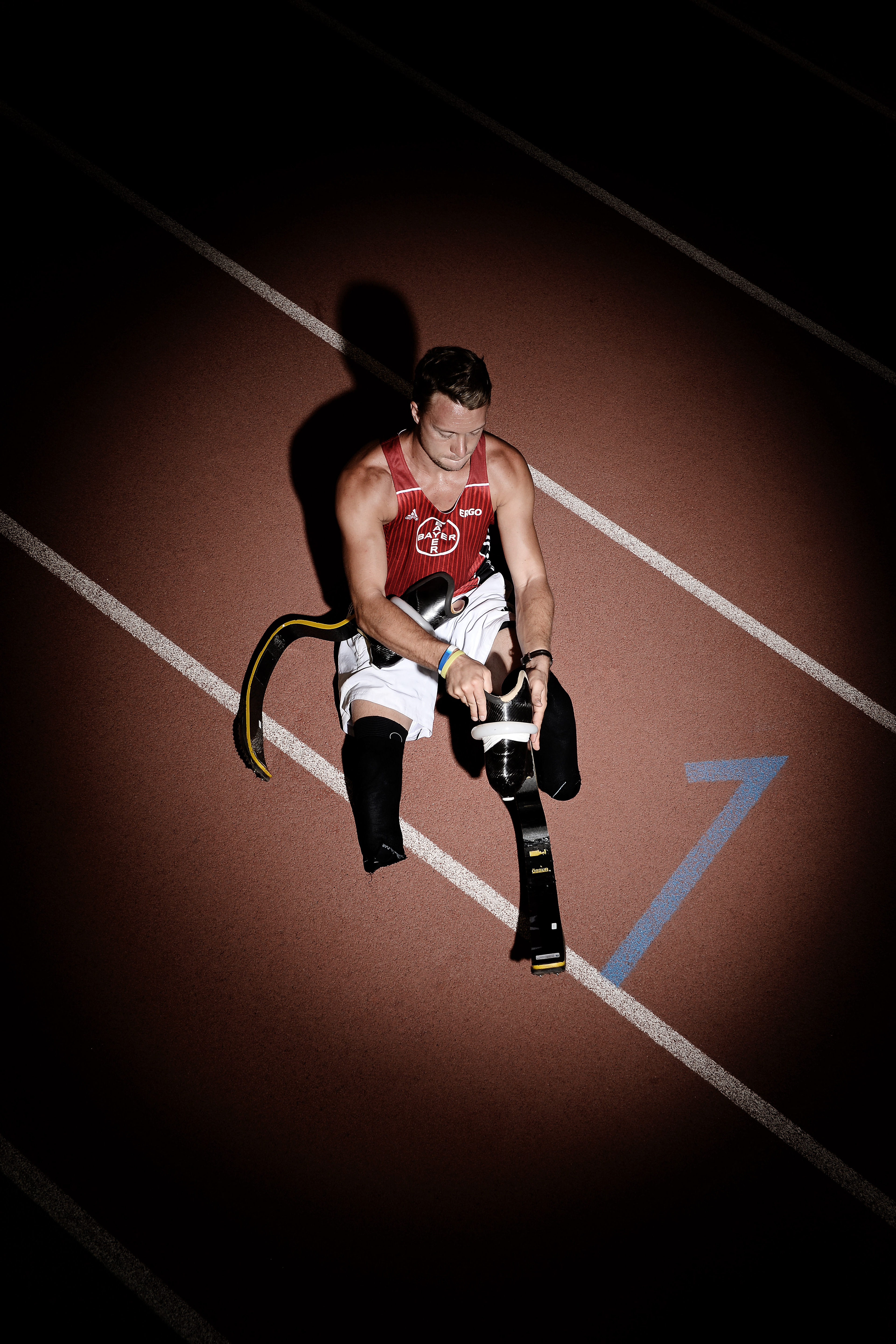 German disabled athlete and paralympian David Behre poses during a portrait shooting at TSV Bayer 04 Leverkusen on July 21, 2016 in Leverkusen, Germany. © Sascha Steinbach / action press