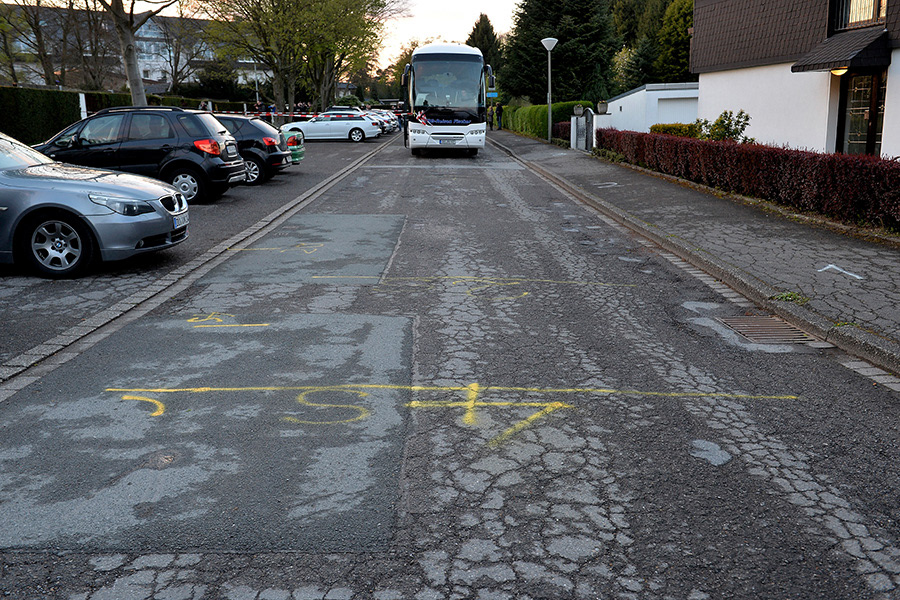 The crime scene around the l'Arrivee Wellness & Spa Hotel is seen during the reconstruction of the crime by the federal prosecutor in Dortmund, Germany, 18 April 2017. The team bus of German soccer team Borussia Dortmund was damaged by three explosions on 11 April evening, as it was on its way to the stadium prior to the UEFA Champions League soccer match between Borussia Dortmund and AS Monaco. (Photo by Sascha Steinbach/epa)