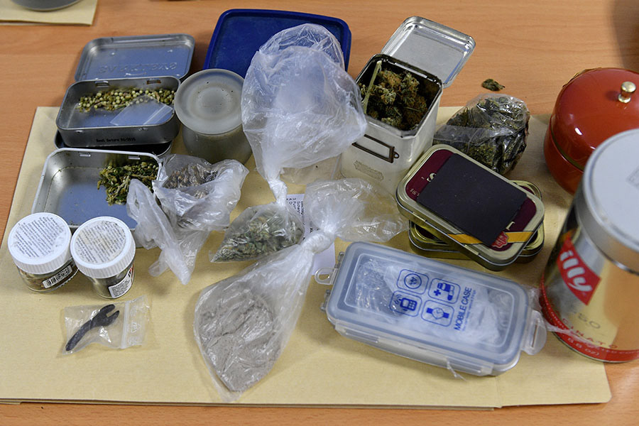 Confiscated weapons, drugs, cash money about 330,000 € and other items are on display at the main customs office in Krefeld, Germany, 30 January 2018. Thousands of special police and customs units were engaged in nationwide raids targeting organised illicit labour. (Photo by Sascha Steinbach/epa)
