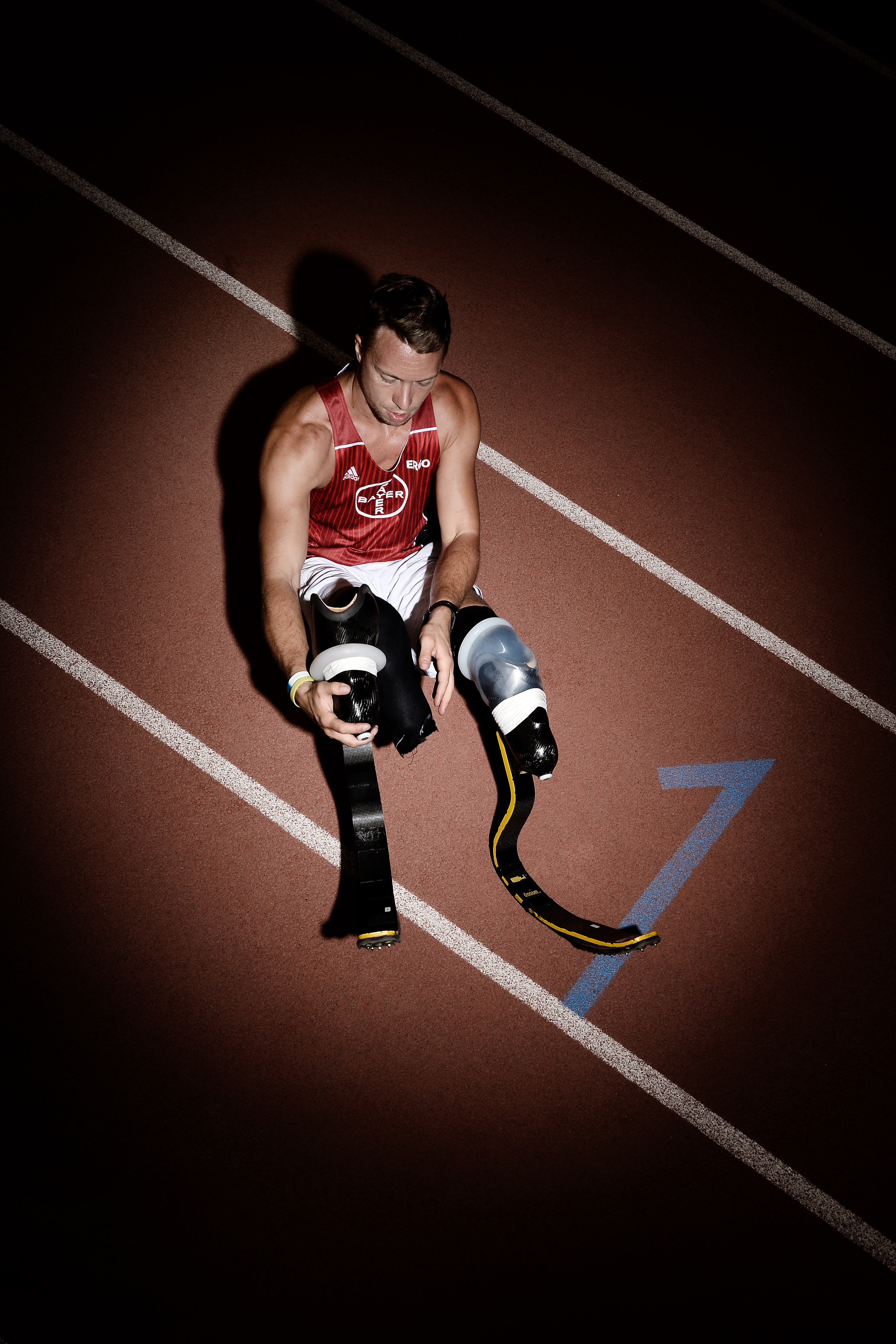 German disabled athlete and paralympian David Behre poses during a portrait shooting at TSV Bayer 04 Leverkusen on July 21, 2016 in Leverkusen, Germany. © Sascha Steinbach / action press