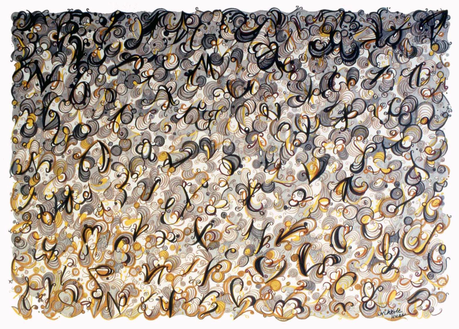 Alphabet V, ink on paper, 24" x 30"