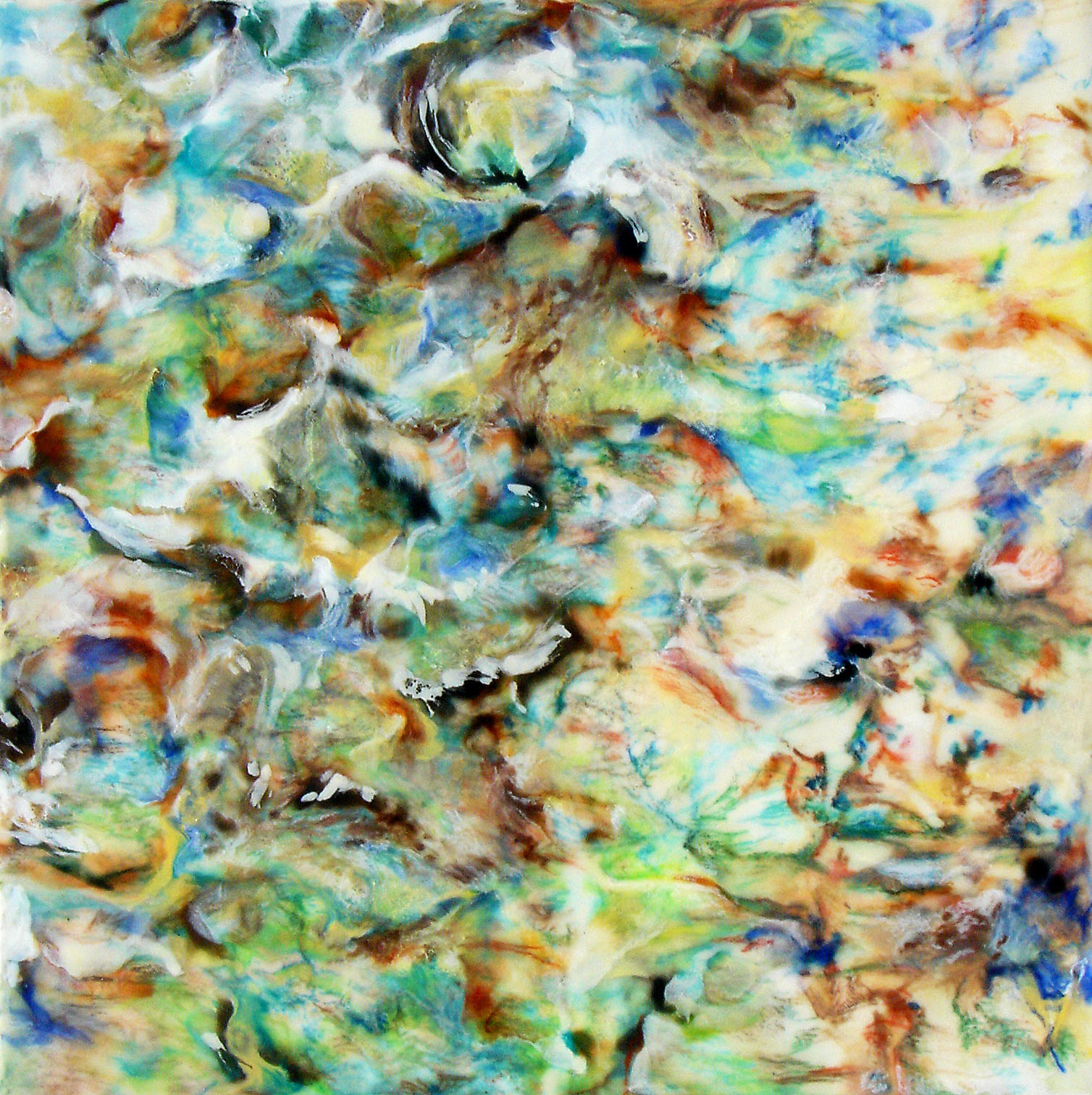 Satellite IV, encaustic on panel, 16" x 16"