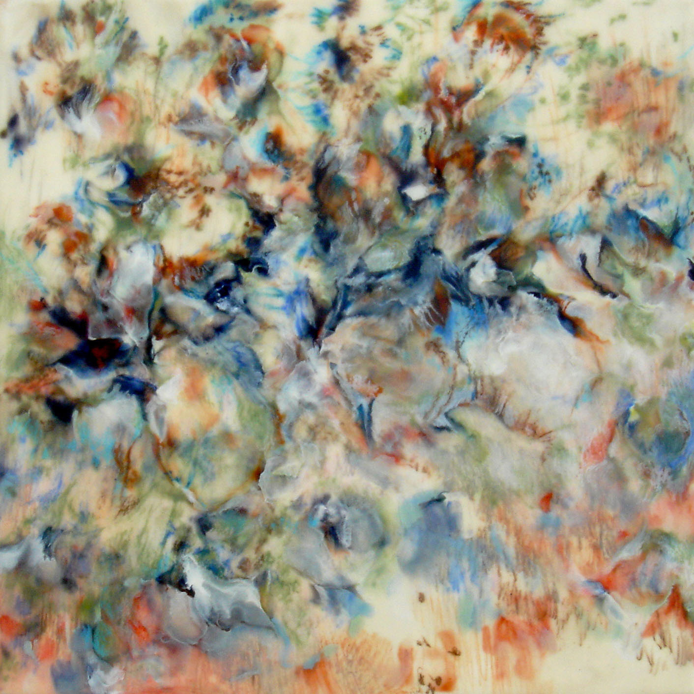 Satellite VI, encaustic on panel, 16" x 16"