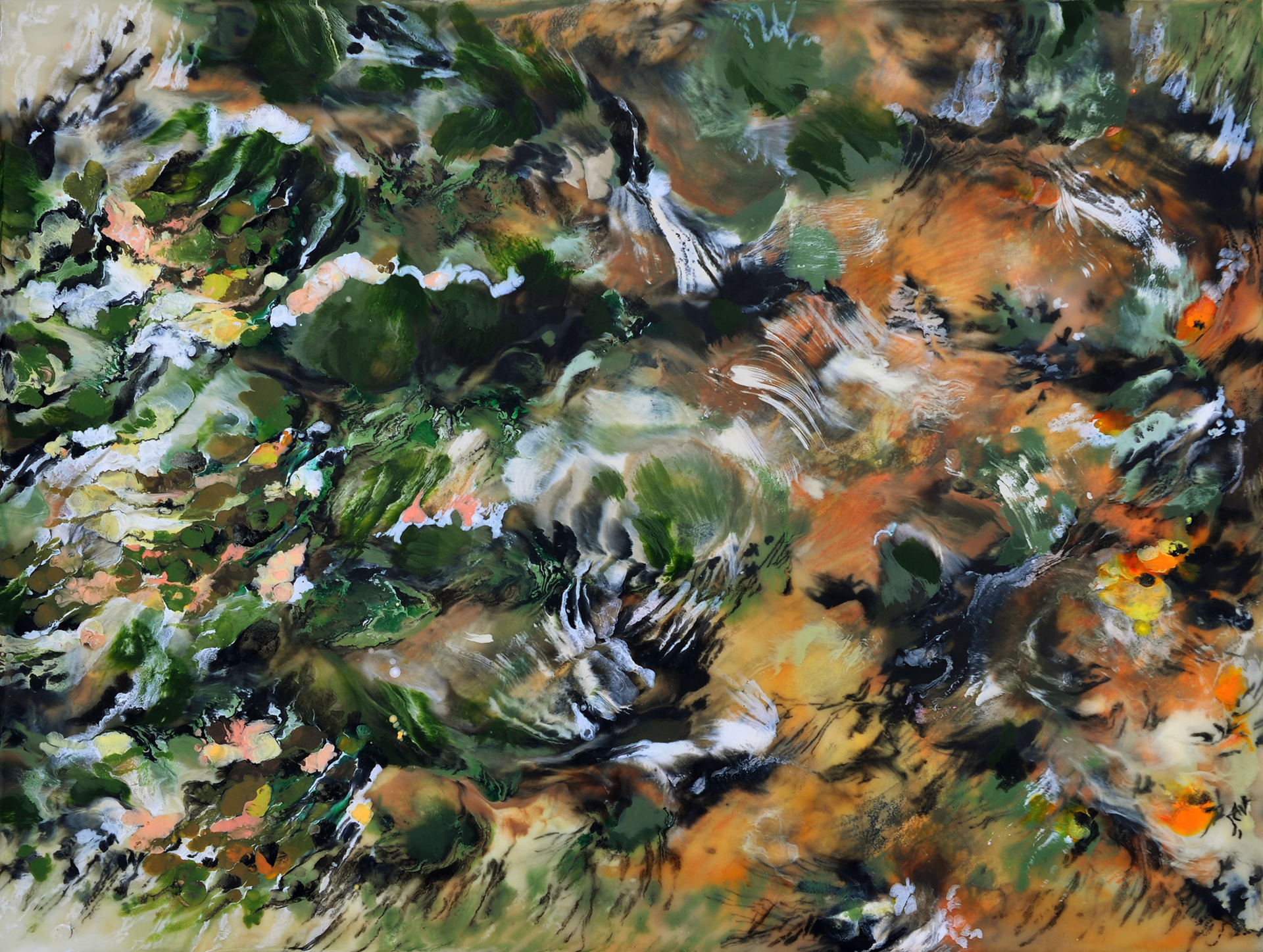 Golden Fossil Areas, encaustic on panel, 14" x 18"