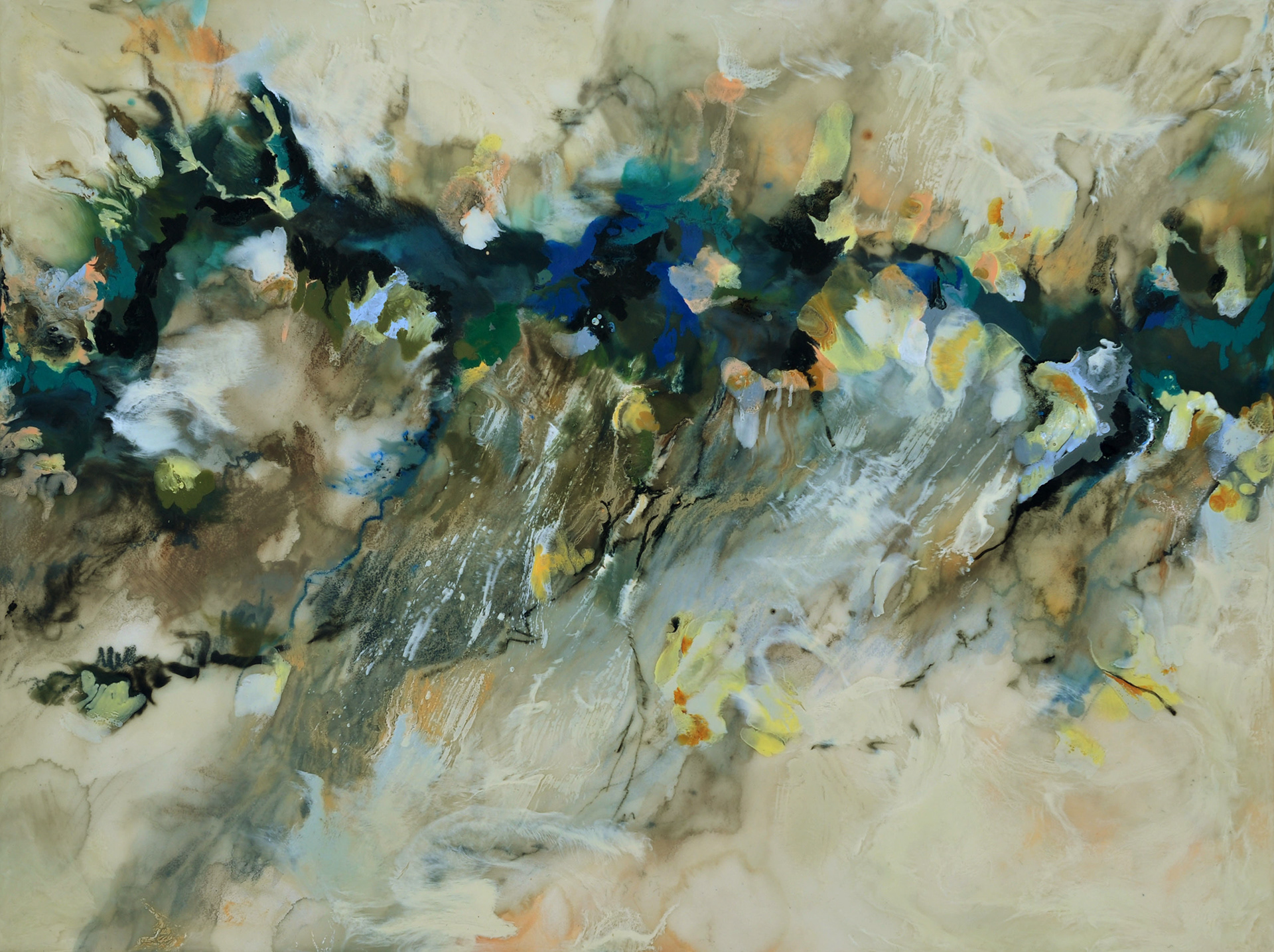 The Island, encaustic on panel, 14" x 18"