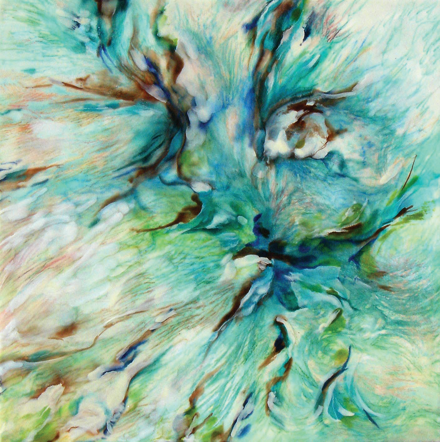 Satellite II, encaustic on panel, 16" x 16"