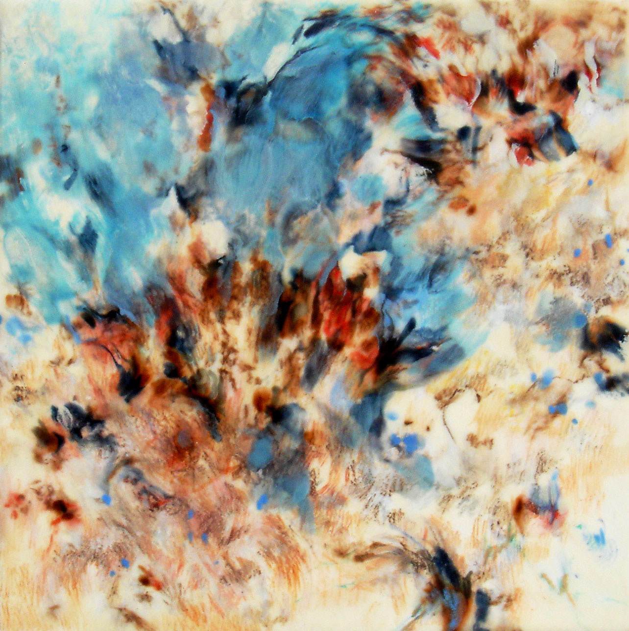 Satellite V, encaustic on panel, 16" x 16"