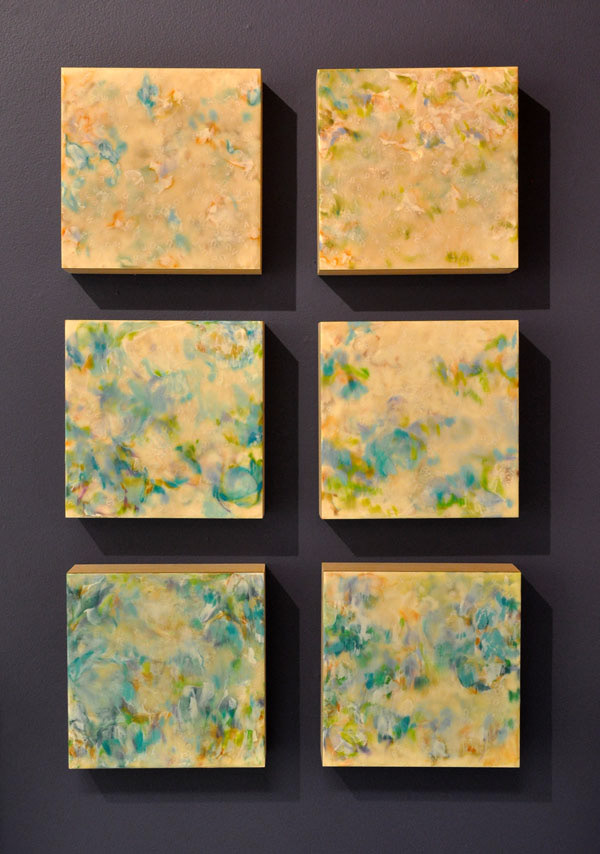 Alphabet Soup I - VI, encaustic and vinyl on panel, 8" x 8" each