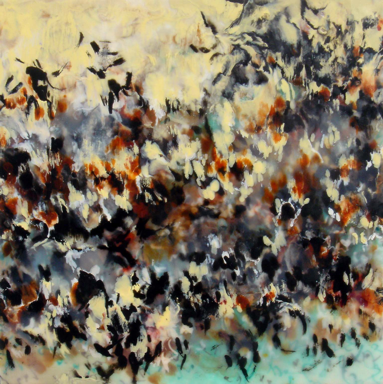 Leaky Land VI, encaustic on panel, 16" x 16"